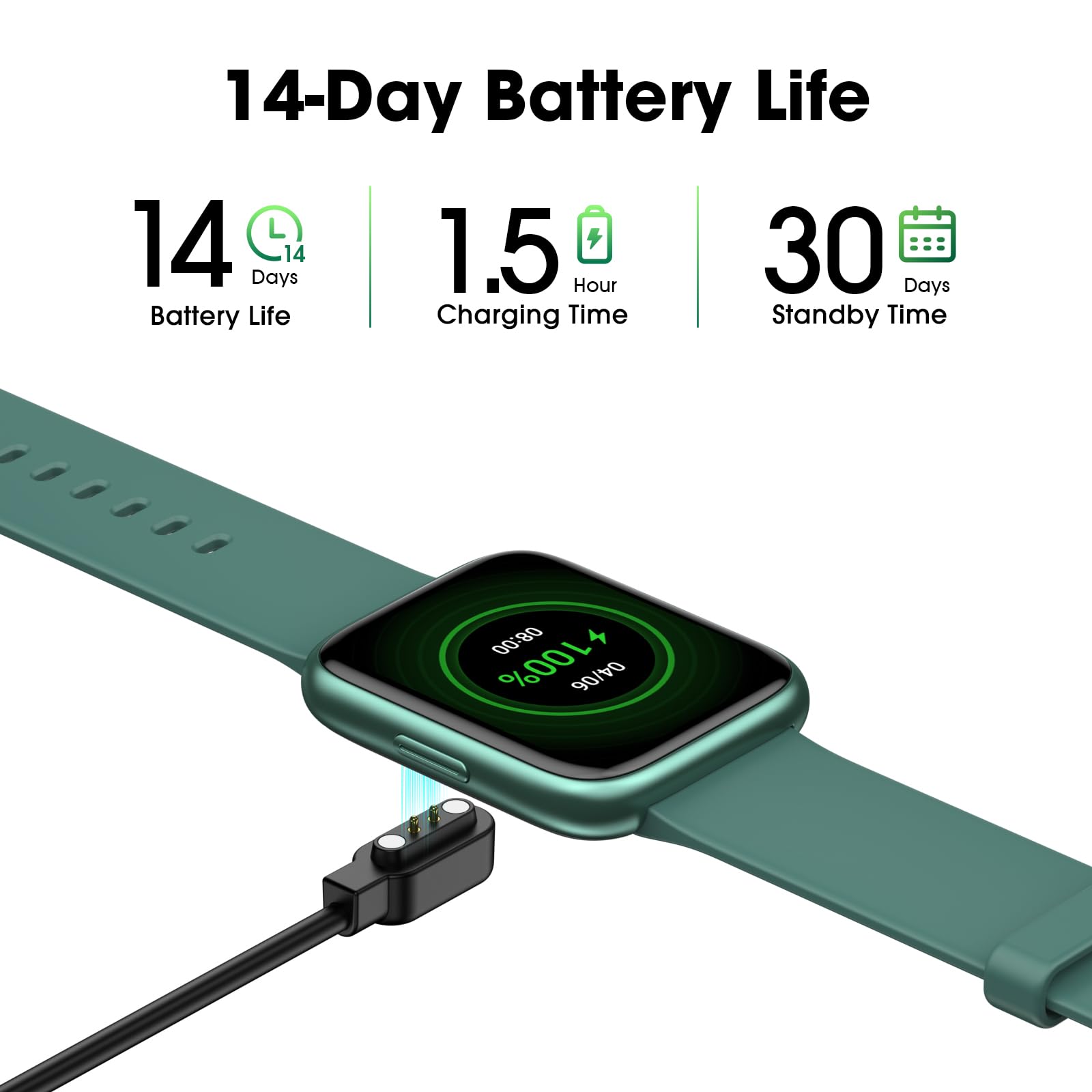 Smart Fitness Watch with Heart Rate, SpO2 & Sleep Monitor - 44mm Waterproof Activity Tracker for Women & Men, Step Counter, iOS Android Compatible Smartwatch for Swimming, Running & Daily Health Tracking