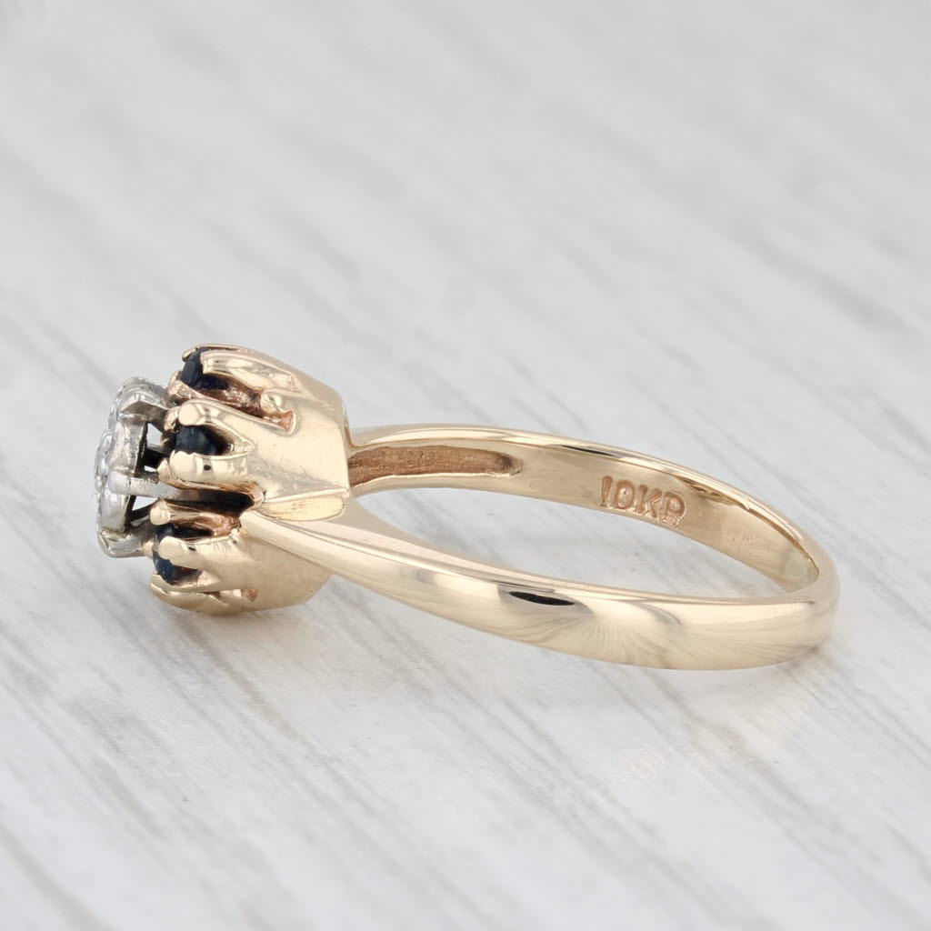0.24ctw Diamond Cluster Blue Sapphire Halo Ring in 10k Yellow Gold - Size 5 Engagement Ring for Women, Perfect for Proposals, Anniversaries & Special Occasions