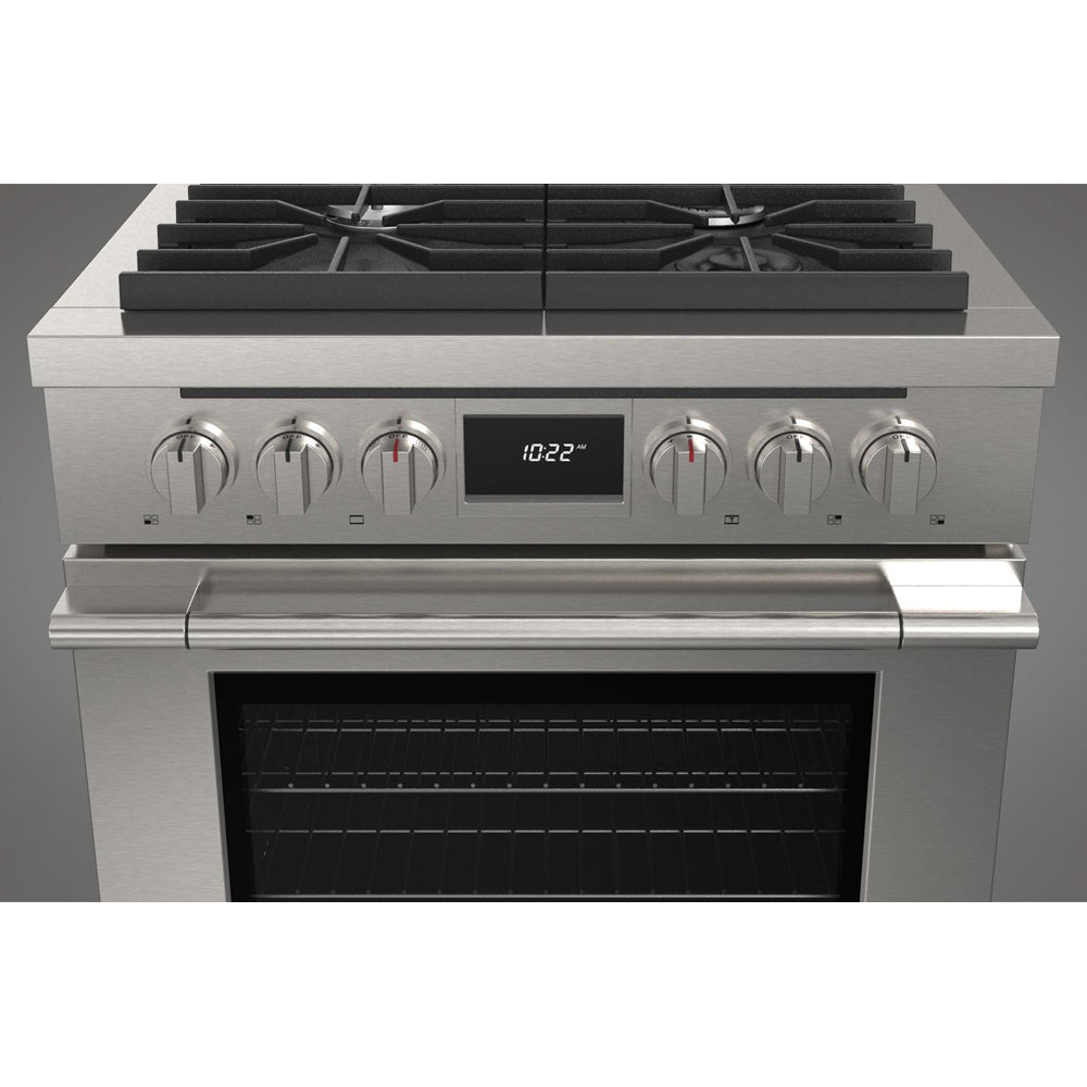 Fulgor Milano 30-inch 400 Series Accento Dual Fuel Range - Stainless Steel (F4PDF304S1) | Professional Gas & Electric Stove for Modern Kitchens