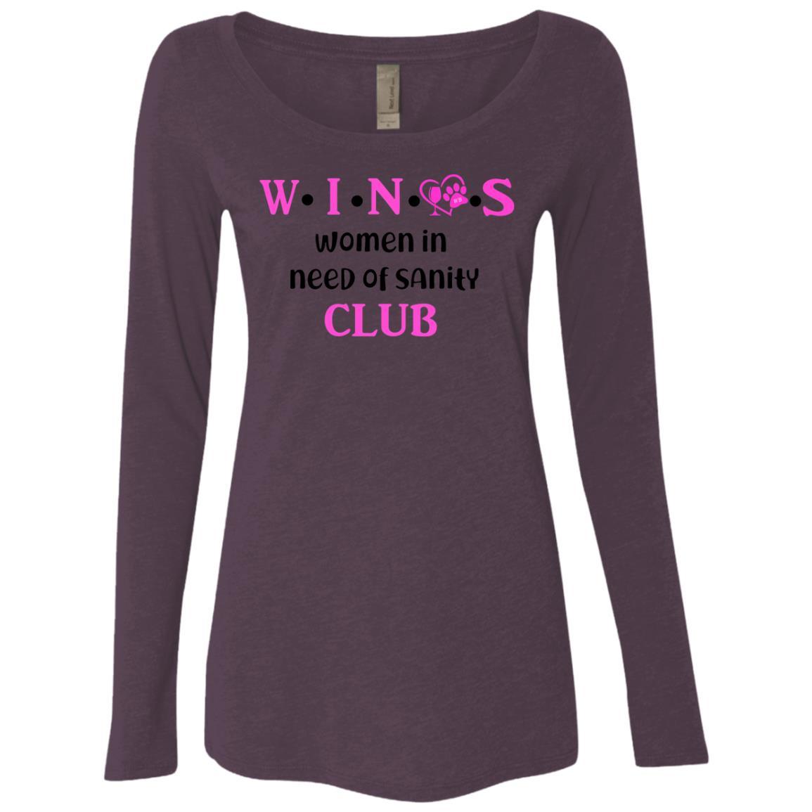 WineyBitches.Co WINOS Club Women's Tri-Blend Long Sleeve Scoop Neck T-Shirt - Soft & Comfortable for Wine Tasting, Girls Night Out & Casual Wear