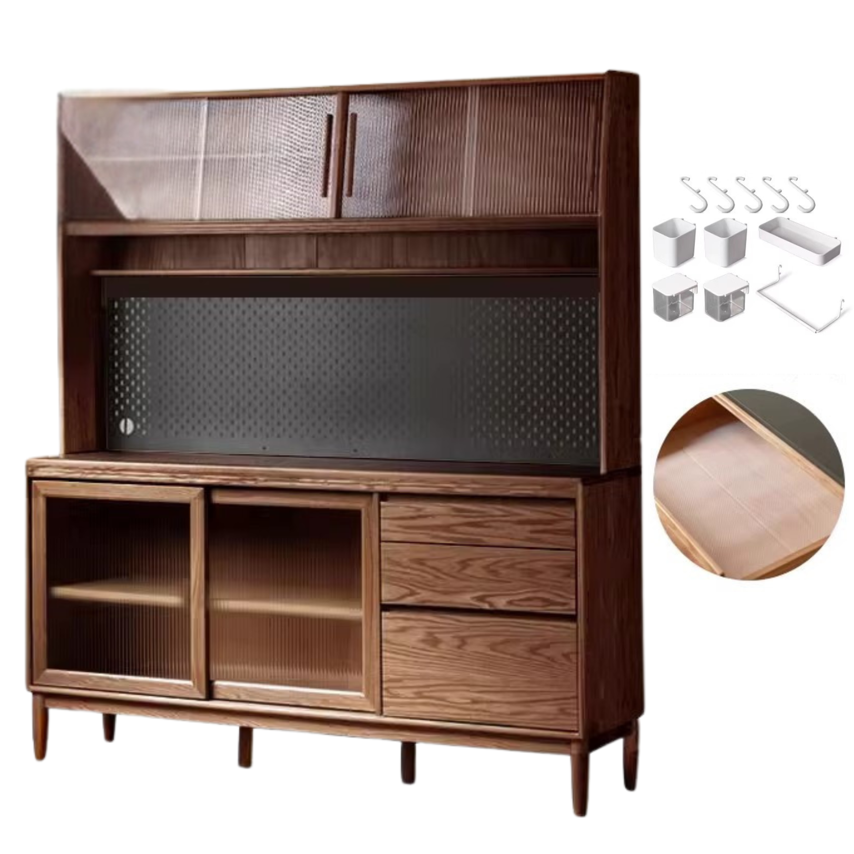 Oak Solid Wood Large Capacity Storage Sideboard - Rustic Buffet Cabinet for Dining Room, Living Room & Entryway Storage