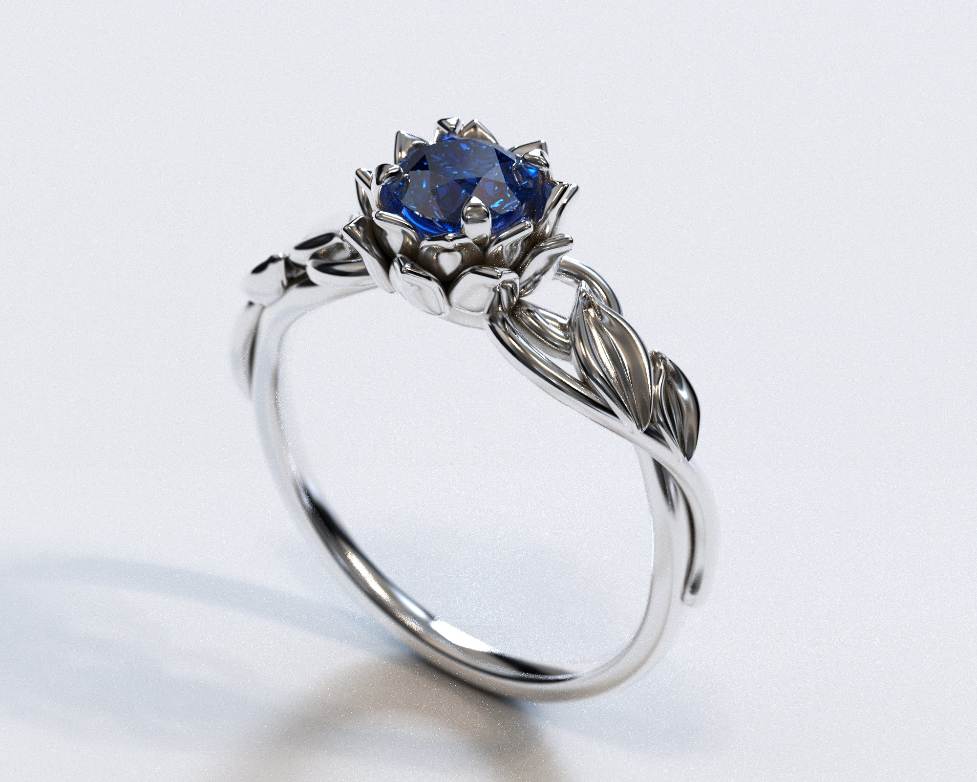 Lotus Flower Blue Sapphire Engagement Ring for Women – Elegant Wedding & Promise Jewelry – Perfect for Proposals, Anniversaries & Special Occasions