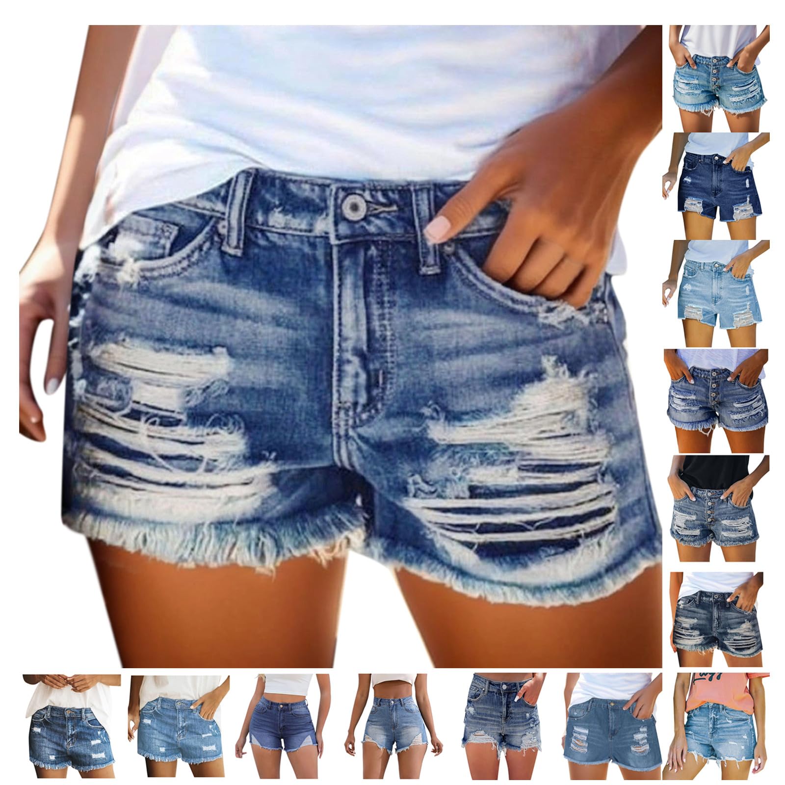 High Waisted Curvy Jeans Shorts for Women - Frayed Raw Hem Distressed Ripped Denim Shorts | Trendy Pull-On Stretch Fit | Perfect for Summer Outfits, Beach Vacations & Casual Wear