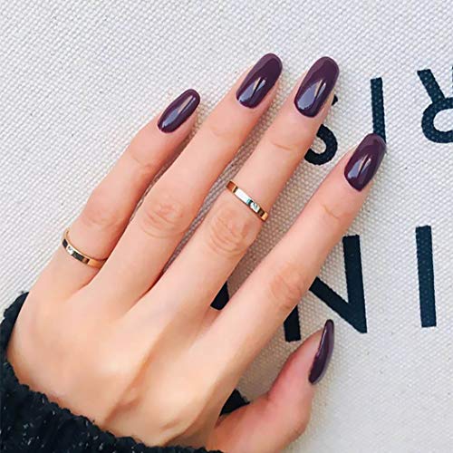 Glossy Press on Nails for Women - 24PC Square Fake Nails Medium Length Full Cover Artificial False Nails (Purple) - Perfect for Parties, Weddings, and Daily Wear