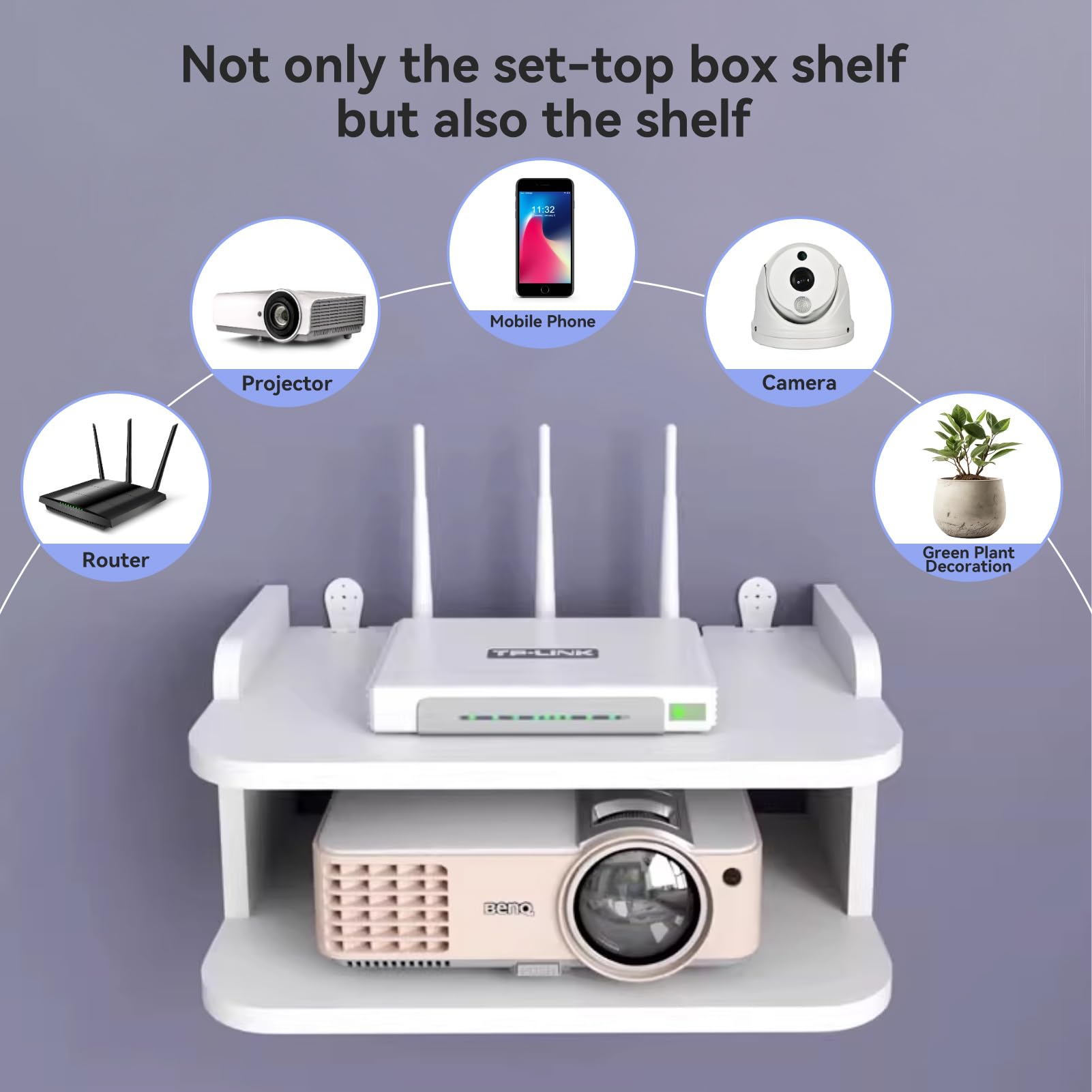 WiFi Router Stand - Small Wall Mount Shelf for WiFi Router, Remote Control & Projector - Compact Storage Solution for Bedroom & Living Room - Perfect for Organizing Home Office & Entertainment Setup