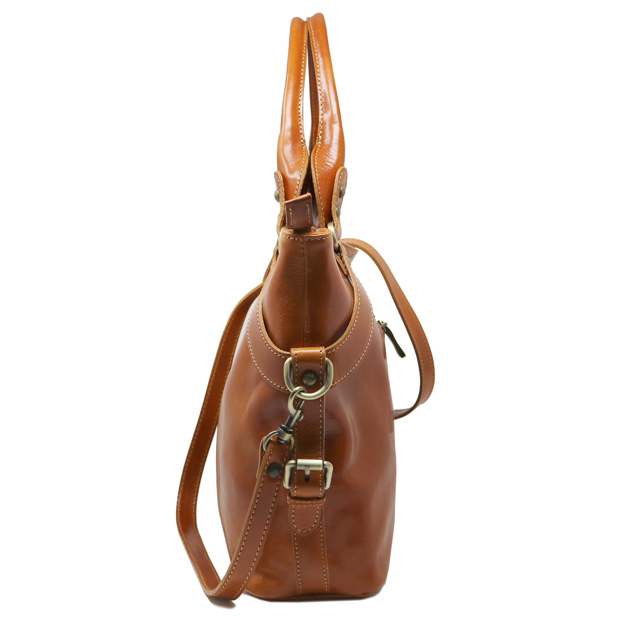 Floto Olive (Honey) Brown Taormina Italian Calfskin Leather Handbag & Shoulder Bag - Perfect for Work, Travel & Everyday Use