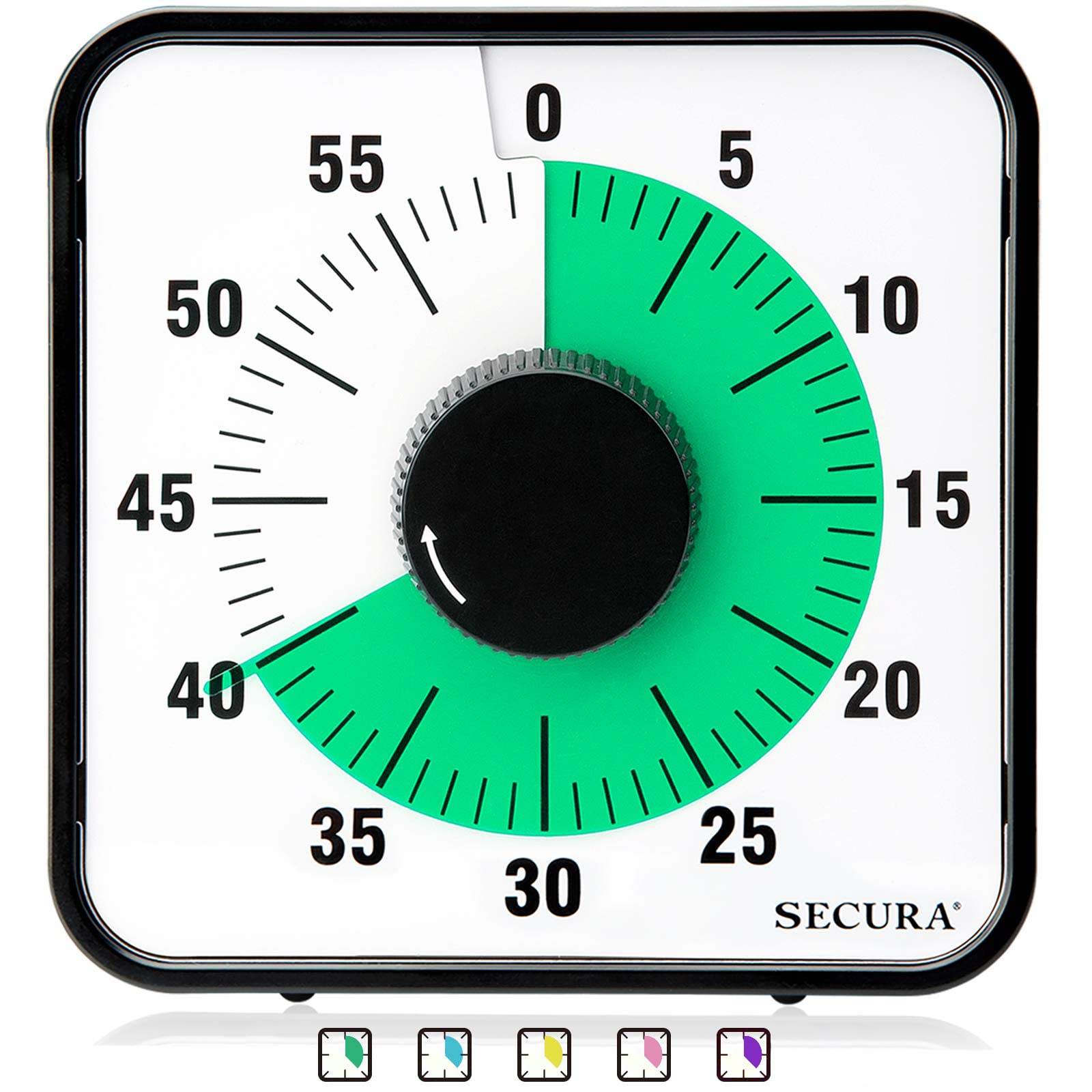Secura 60-Minute Visual Countdown Timer - 7.5 Inch Large Classroom Timer for Kids & Adults - Durable Mechanical Kitchen Timer with Magnetic Backing (Green) - Perfect for Cooking, Teaching, Study & Time Management
