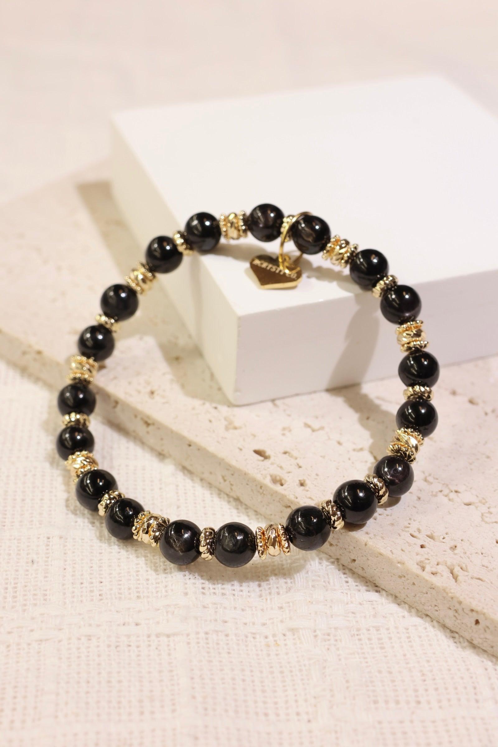Hypersthene & Faceted Obsidian Bracelet for Women - Natural Stone Healing Crystal Jewelry for Stress Relief, Meditation & Spiritual Balance - Perfect for Yoga, Reiki & Everyday Wear
