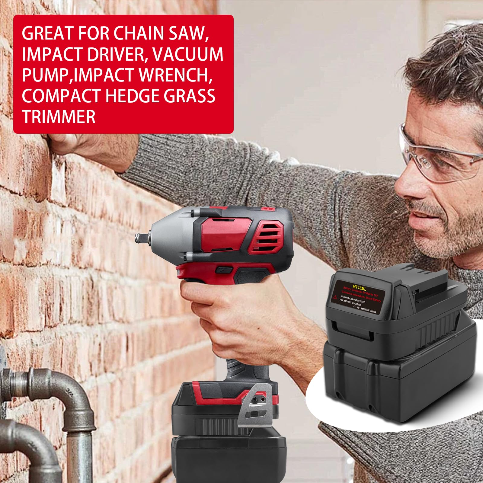 TEPULAS MT18MIL Battery Adapter - Makita 18V to Milwaukee M18 Power Tool Converter | Compatible with Milwaukee M18 Drills, Saws & Other 18V Tools (Adapter Only) | Perfect for DIY Projects & Professional Worksites