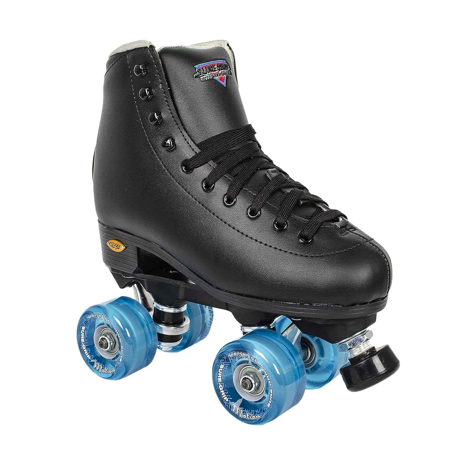 Sure Grip Fashion Fame Unisex Outdoor Roller Skates - Durable Leatherette Material, Adjustable Rubber Toe Stop, 78A Soft Outdoor Wheels & Nylon Rock Plates | Black & Blue Design for Urban Skating & Fitness