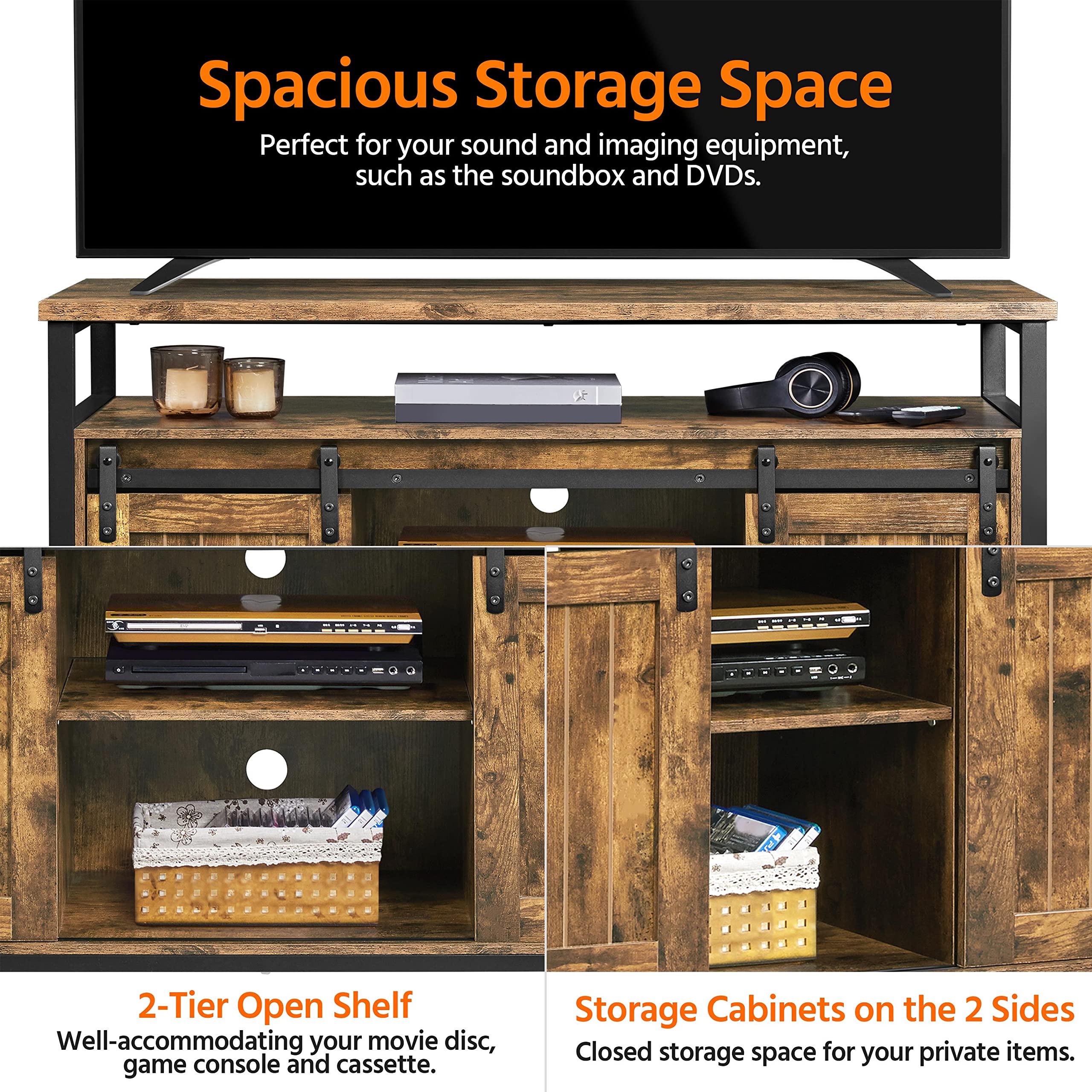 Yaheetech 65 Inch TV Stand with Sliding Barn Doors - Farmhouse Style Entertainment Center with Storage, Rustic Brown Wood TV Stand for Living Room - Perfect for Home Theater & Living Room Decor