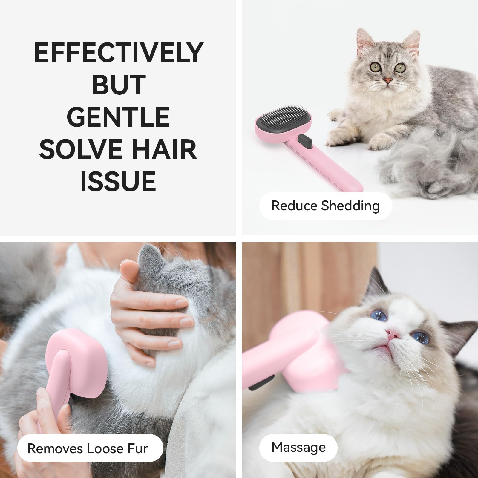 Aumuca Cat Brush for Shedding - Grooming Brush for Long & Short Haired Cats & Dogs - Deshedding Tool Removes Loose Fur - Massage Brush for Indoor Cats, Kittens & Horses - Perfect for Daily Grooming & Bonding Time (Pink)