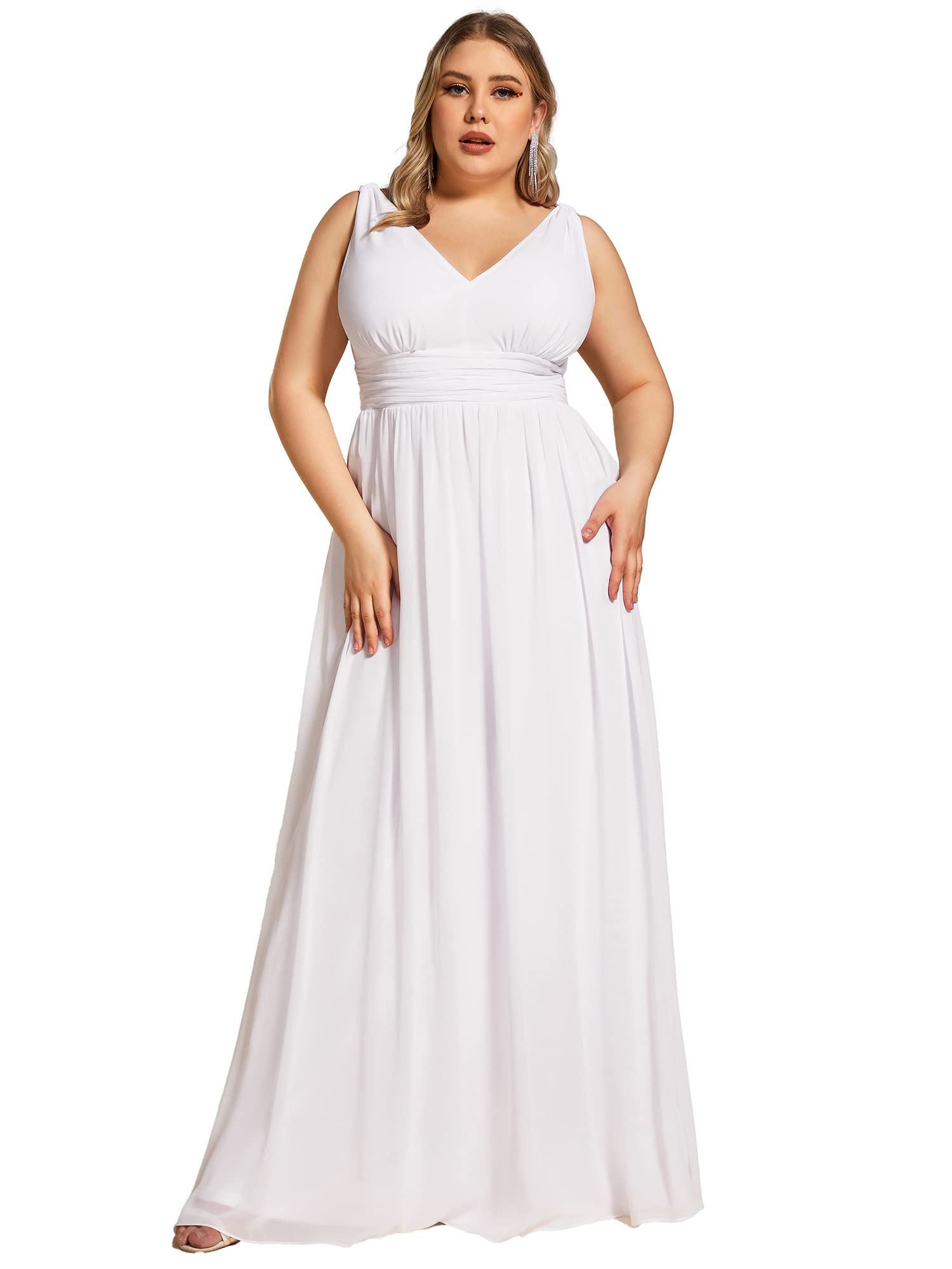 Ever-Pretty Women's Plus Size V-Neck Sleeveless Pleated Chiffon Maxi Dress - Formal Evening Gown & Bridesmaid Dress 09016-DA | Perfect for Weddings, Proms & Special Occasions