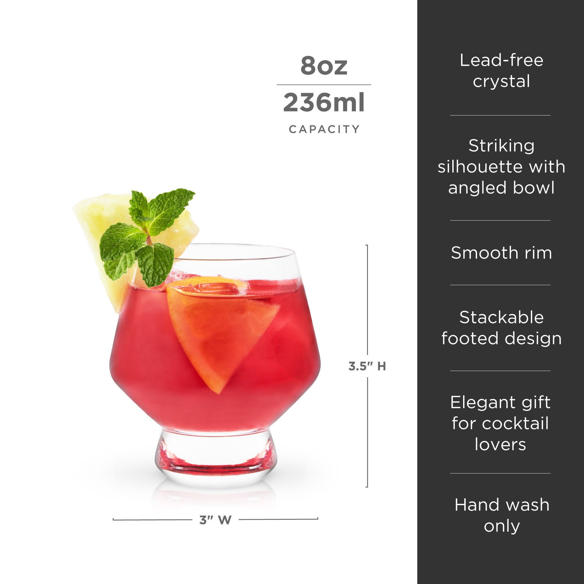 Elegant Raye Footed Crystal Punch Glasses Set of 2 - Perfect for Cocktail Parties, Weddings & Home Decor