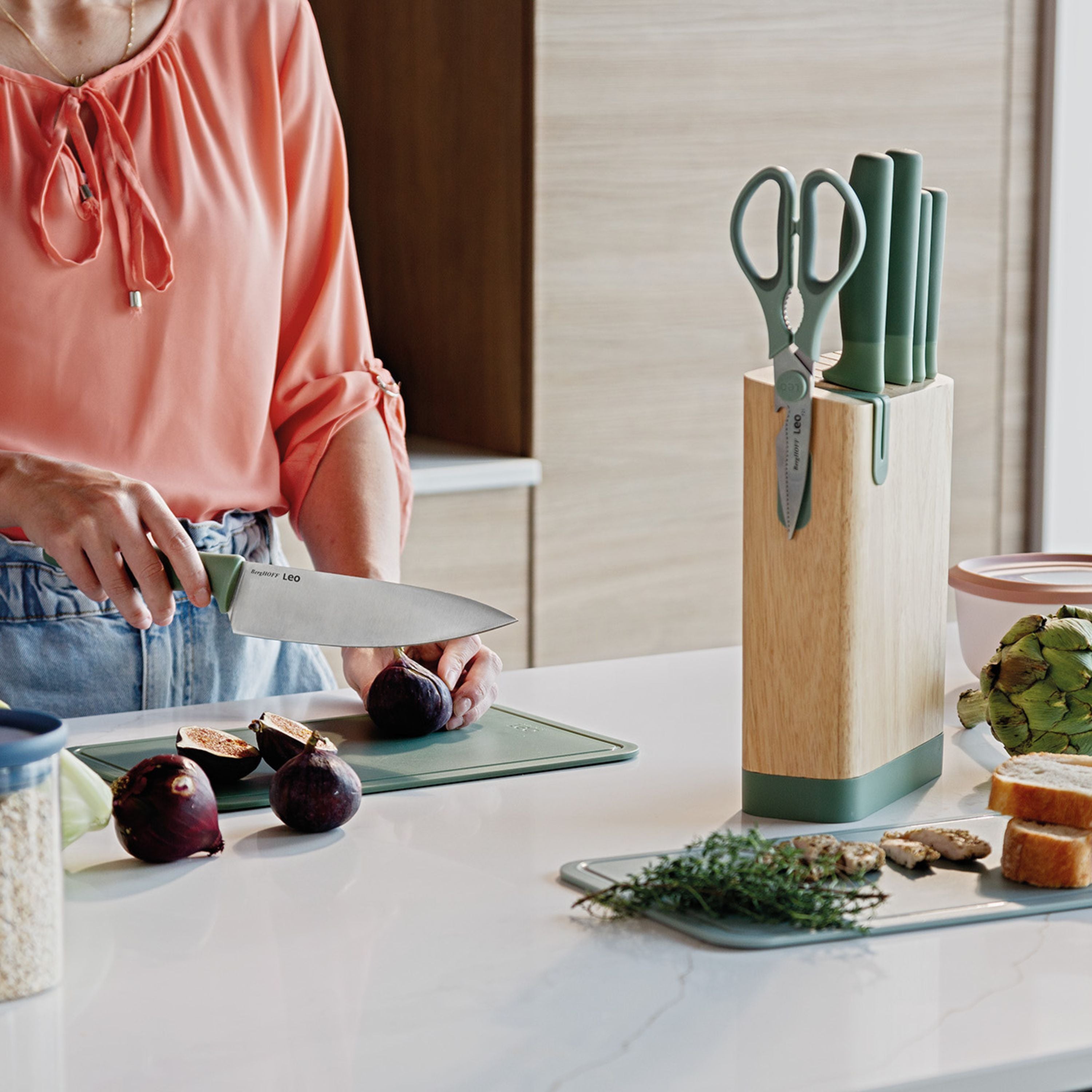 BergHOFF Leo Forest 3-Piece Stainless Steel Knife Set with Recycled Material - Premium Kitchen Cutlery for Slicing, Dicing & Chopping - Perfect for Home Chefs & Cooking Enthusiasts