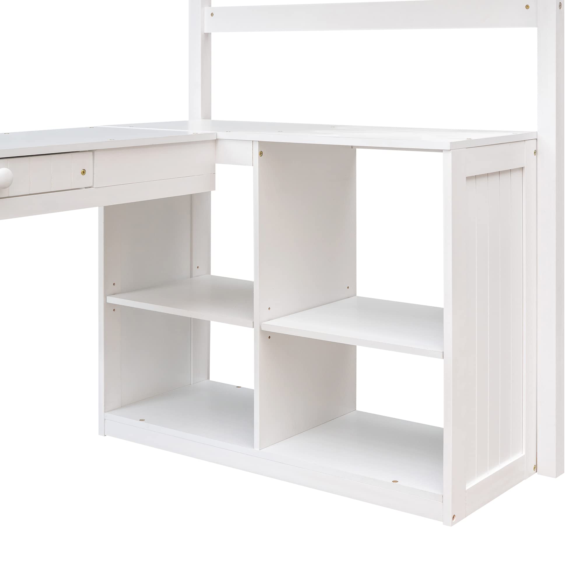 Harper & Bright Designs White Wood Twin Size Loft Bed with Drawers, Cabinet, Shelves & Desk - No Box Spring Needed - Space-Saving Kids Bedroom Furniture for Small Rooms & Dorm Living