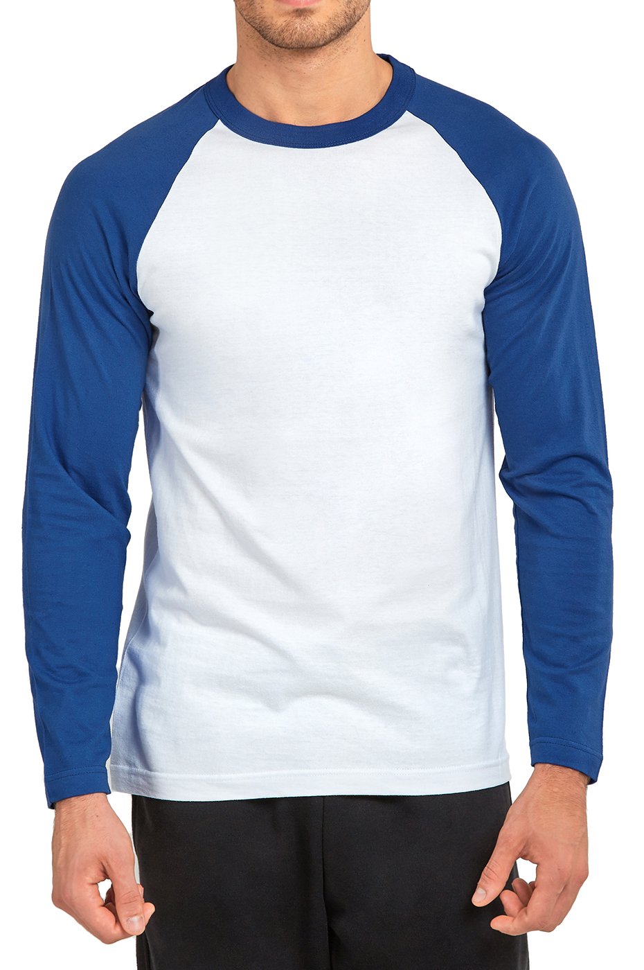Men's Casual Long Sleeve Baseball T-Shirt - Soft Cotton Crew Neck Tee for Everyday Wear (Royal Blue/White, Large) | Perfect for Streetwear, Lounge & Casual Outfits
