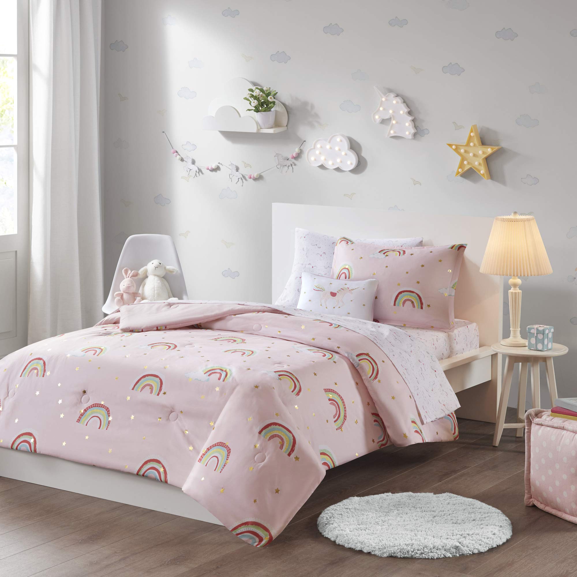 Mi Zone Kids Alicia Cozy 6-Piece Twin Bed in a Bag Set - Soft Comforter & Complete Sheet Set with Playful Print, Pink Girls Bedding for Cozy Sleep & Room Decor | Perfect for Kids' Bedrooms, Sleepovers & Nursery Decor