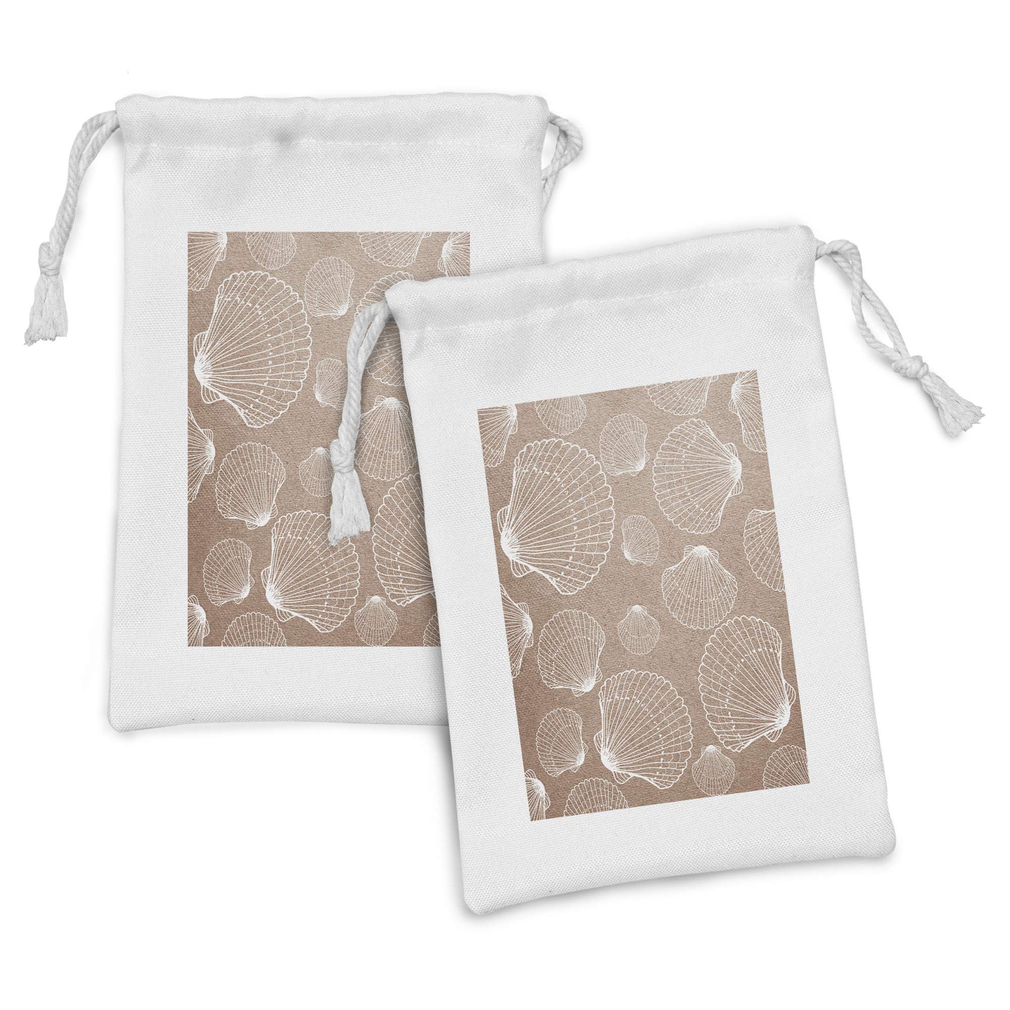 Ambesonne 2-Pack Seashell Drawstring Pouches - Nautical Themed Fabric Bags with Shell Illustrations, 9
