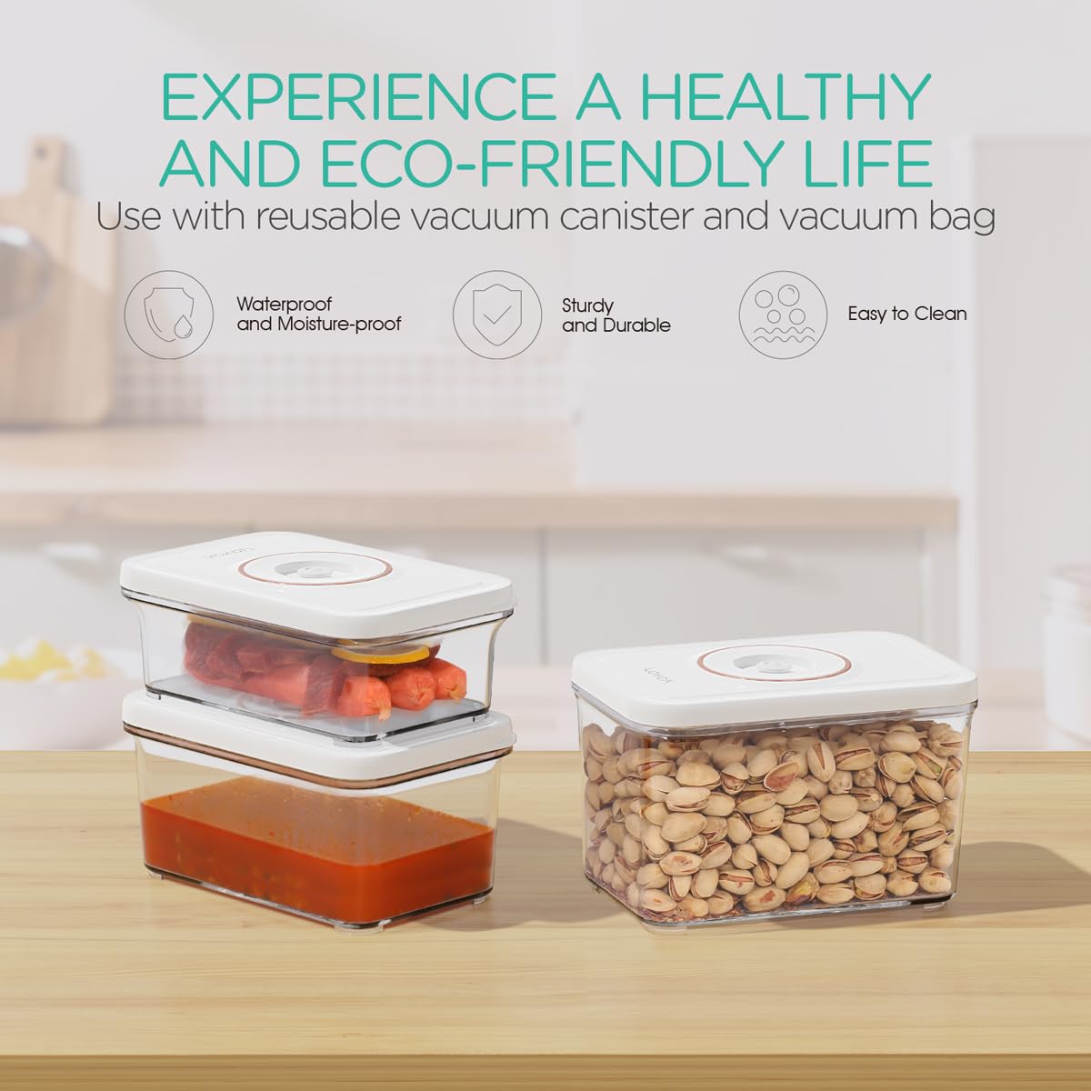 Portable Handheld Vacuum Sealer for Food Storage - Rechargeable Cordless Automatic Food Saver with 3 Vacuum Containers | Perfect for Meal Prep, Sous Vide & Extending Freshness (1 Machine + 3 BPA-Free Containers)