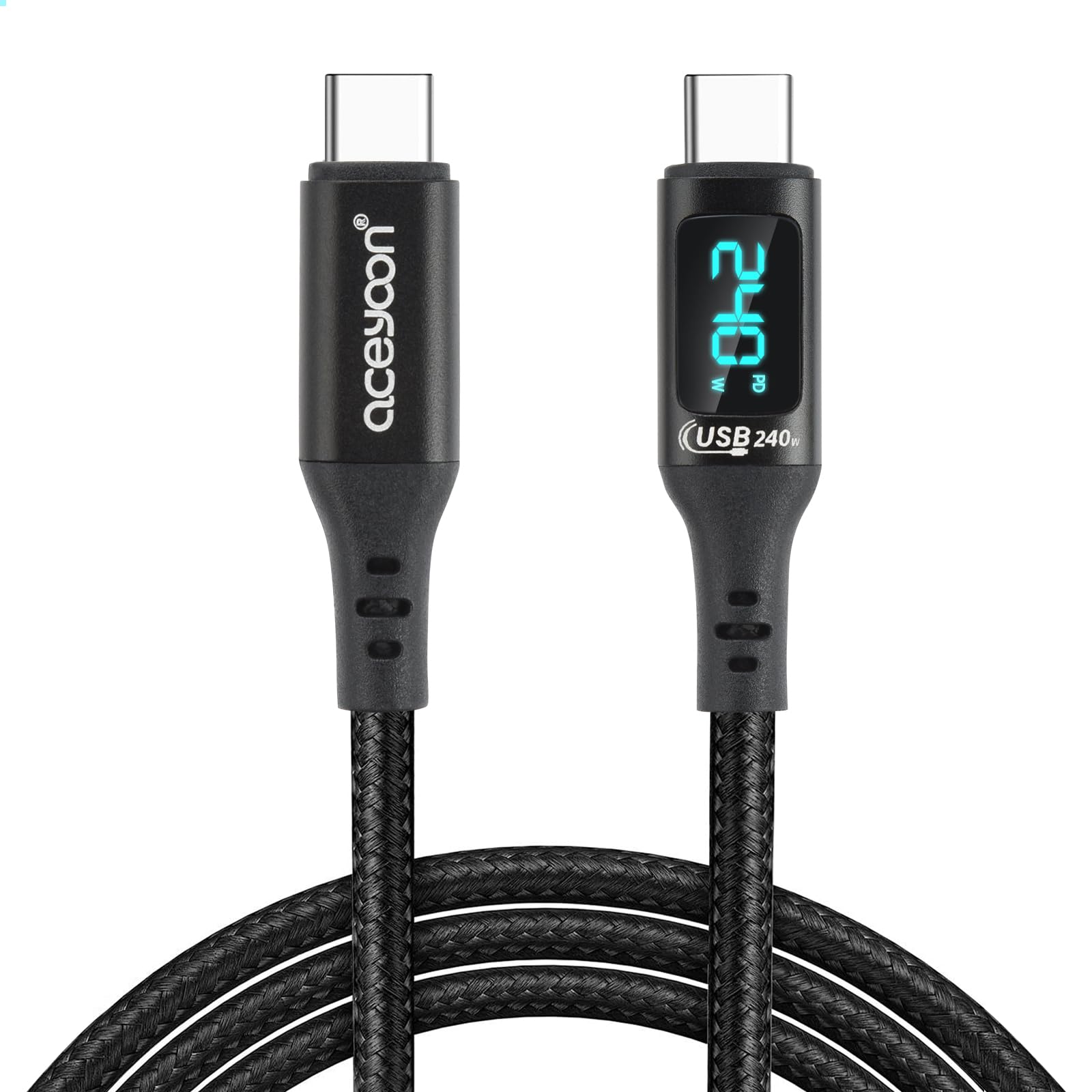 2M USB C to USB C Cable with LED Display - 240W PD Fast Charging Cord for iPhone 15 Series, Samsung Galaxy S24/S23/S22, Huawei, Google Pixel - Perfect for Home, Office & Travel Charging
