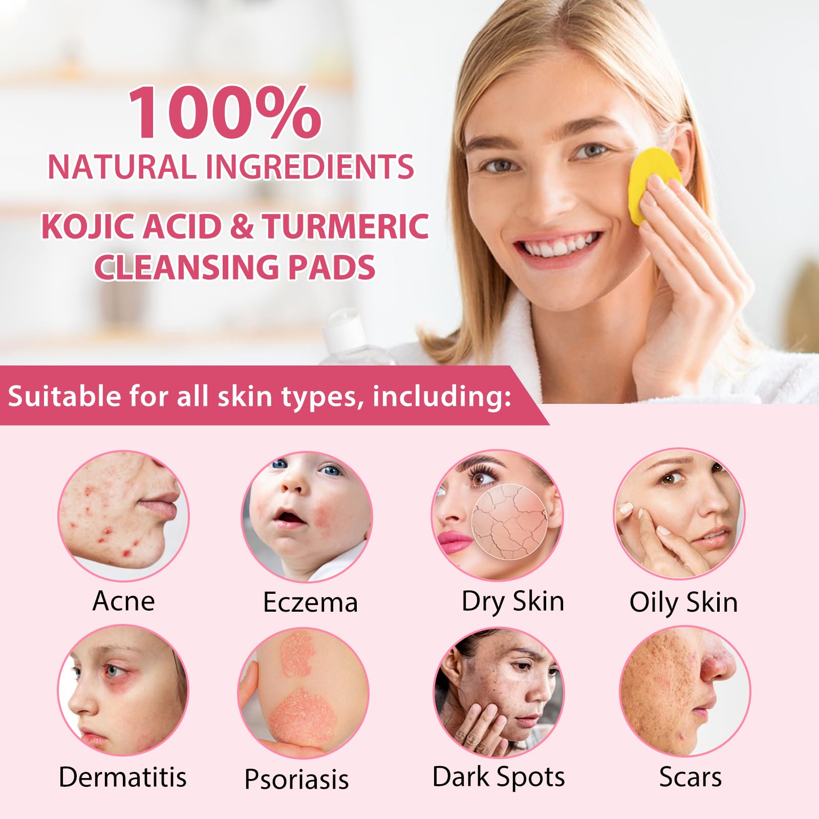 Turmeric Cleansing Pads for Face & Body - 40PCS Exfoliating Pads to Unclog Pores, Remove Excess Keratin, Balance Oil & Water - Gentle, Non-Irritating Skincare for Acne-Prone & Sensitive Skin - Perfect for Daily Cleansing & Post-Workout Refresh