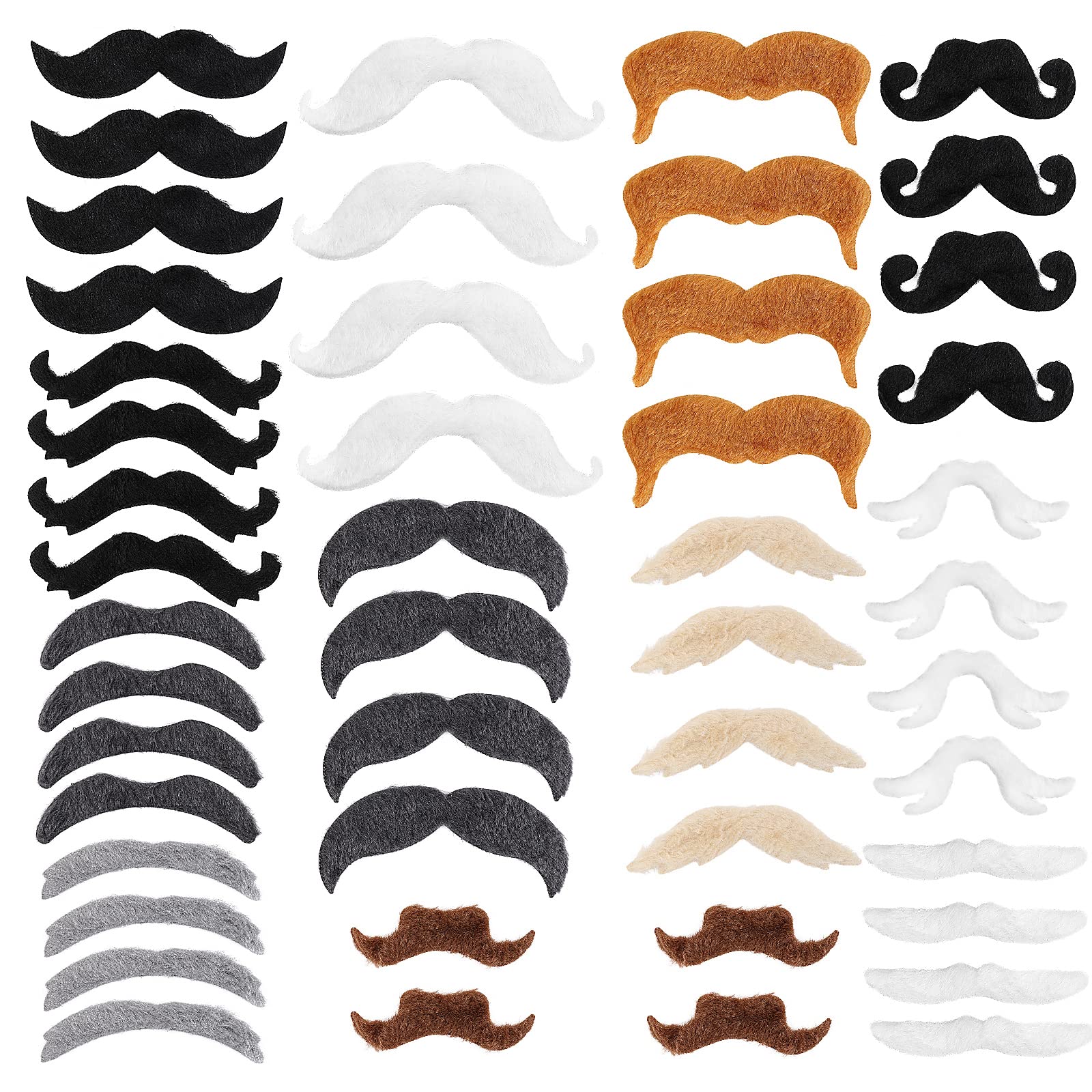 Abeillo 48 PCS Self-Adhesive Fake Mustache & Beard Set - Costume Mustaches for Halloween, Christmas, Cosplay & Masquerade Parties (Multicolor) - Perfect for Costume Parties, Themed Events & Photo Booths