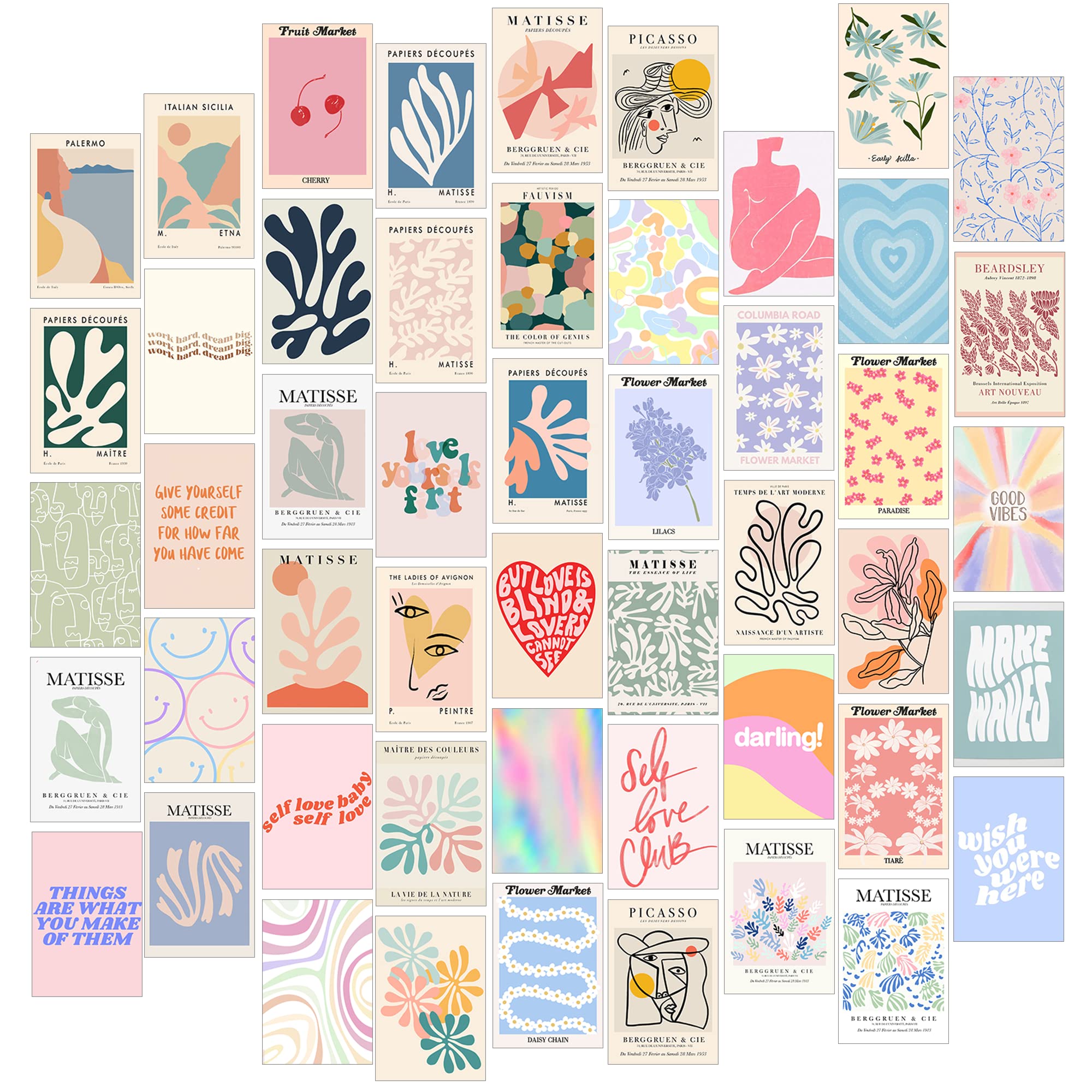 50pcs Pastel Aesthetic Wall Decor Posters - Danish Inspired Room Decor Kit for Bedroom & Dorm | Teen Girls Wall Collage Pictures | Perfect for Preppy Style Home Decor & Instagram Backgrounds