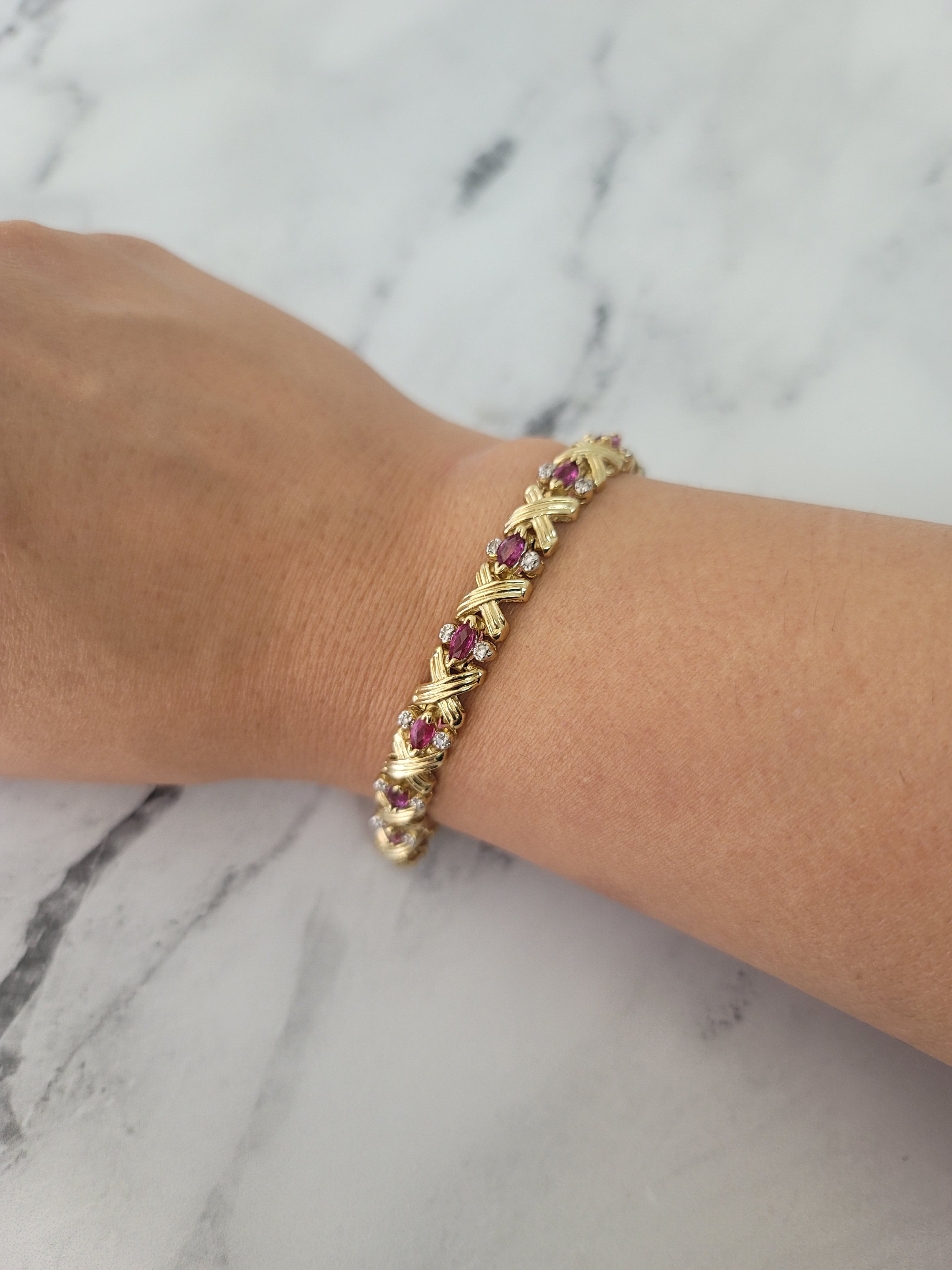 2 Carat Marquise Cut Ruby and Diamond Tennis Bracelet for Women - Elegant Jewelry Gift for Anniversary, Wedding & Special Occasions