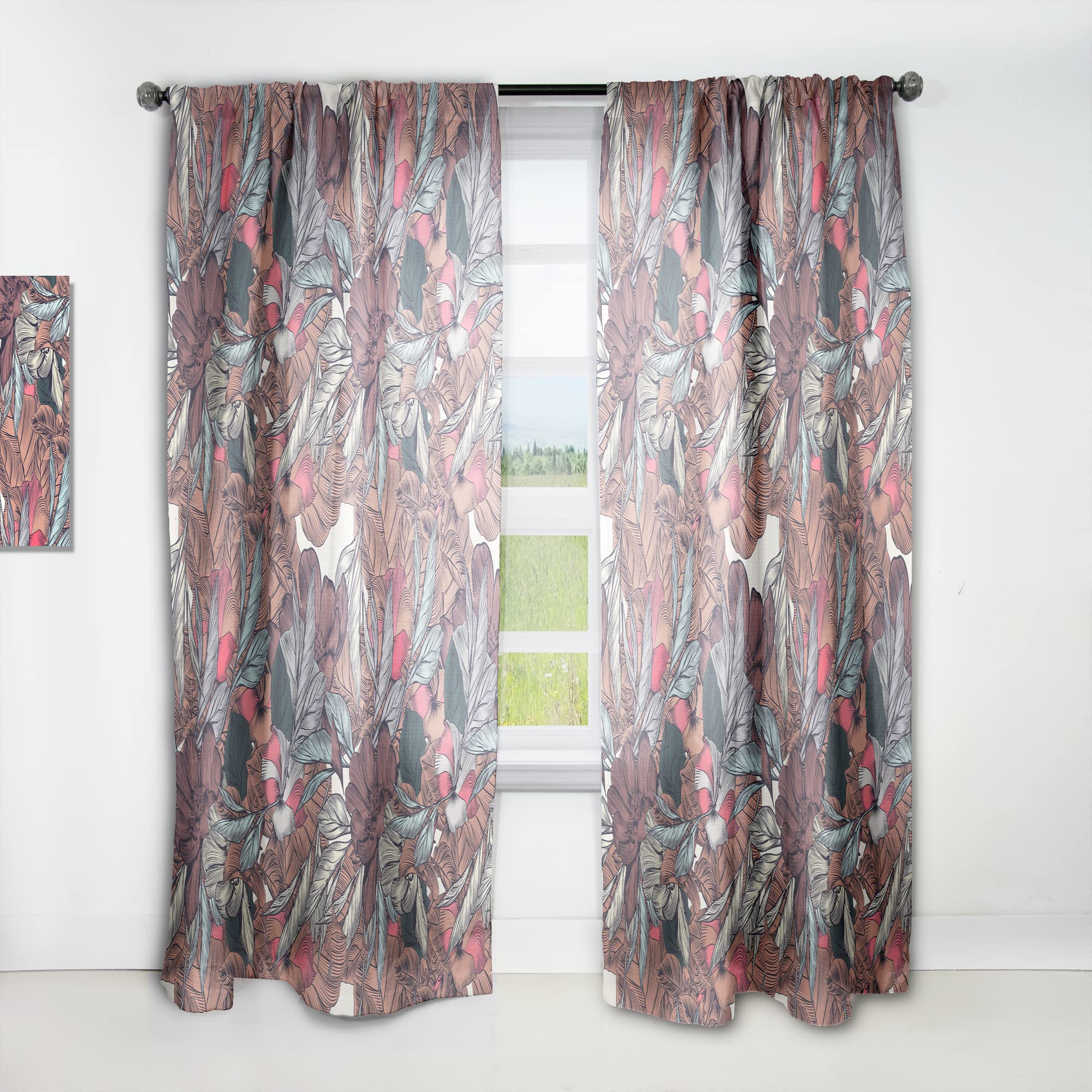DesignQ Floral Botanical Print Blackout Curtains - Thermal Insulated Single Panel (52x95 Inch) for Bedroom & Living Room - Elegant Engraved Flower Design for Home Decor & Light Blocking