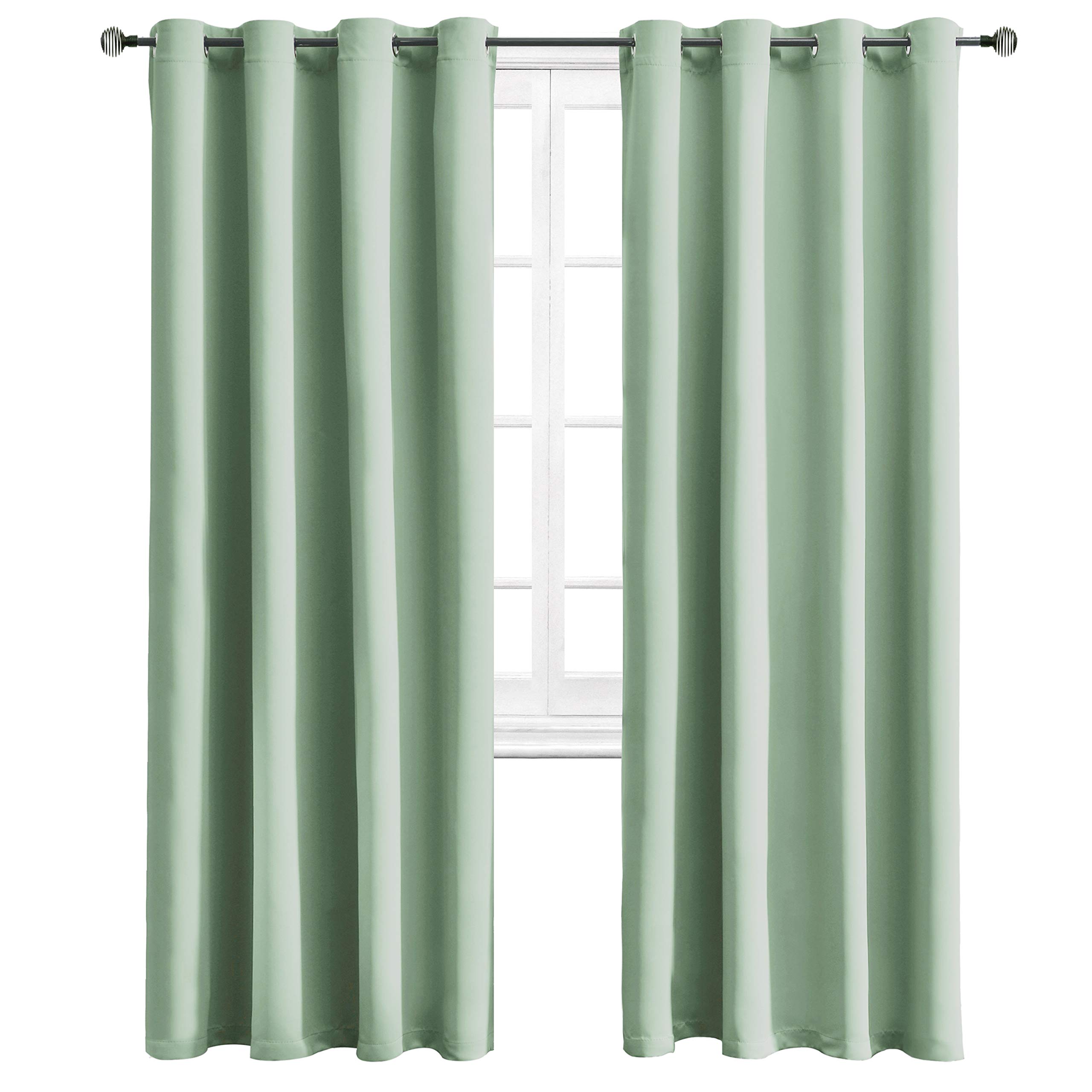 **WONTEX Blackout Curtains for Bedroom & Living Room - Thermal Insulated Room Darkening Grommet Curtains, 52 x 84 Inch, Light Green, 2 Panels - Perfect for Privacy, Noise Reduction & Energy Savings**