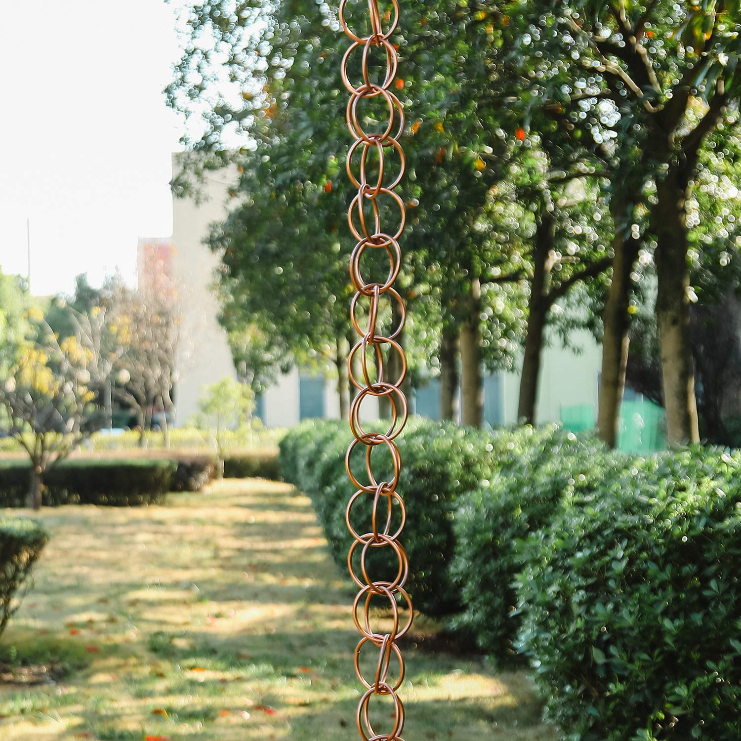 Topadorn Decorative Metal Double Loop Rain Chain Bell - 8.5 Inch Length for Garden, Patio & Downspout Drainage | Weather-Resistant Outdoor Decor