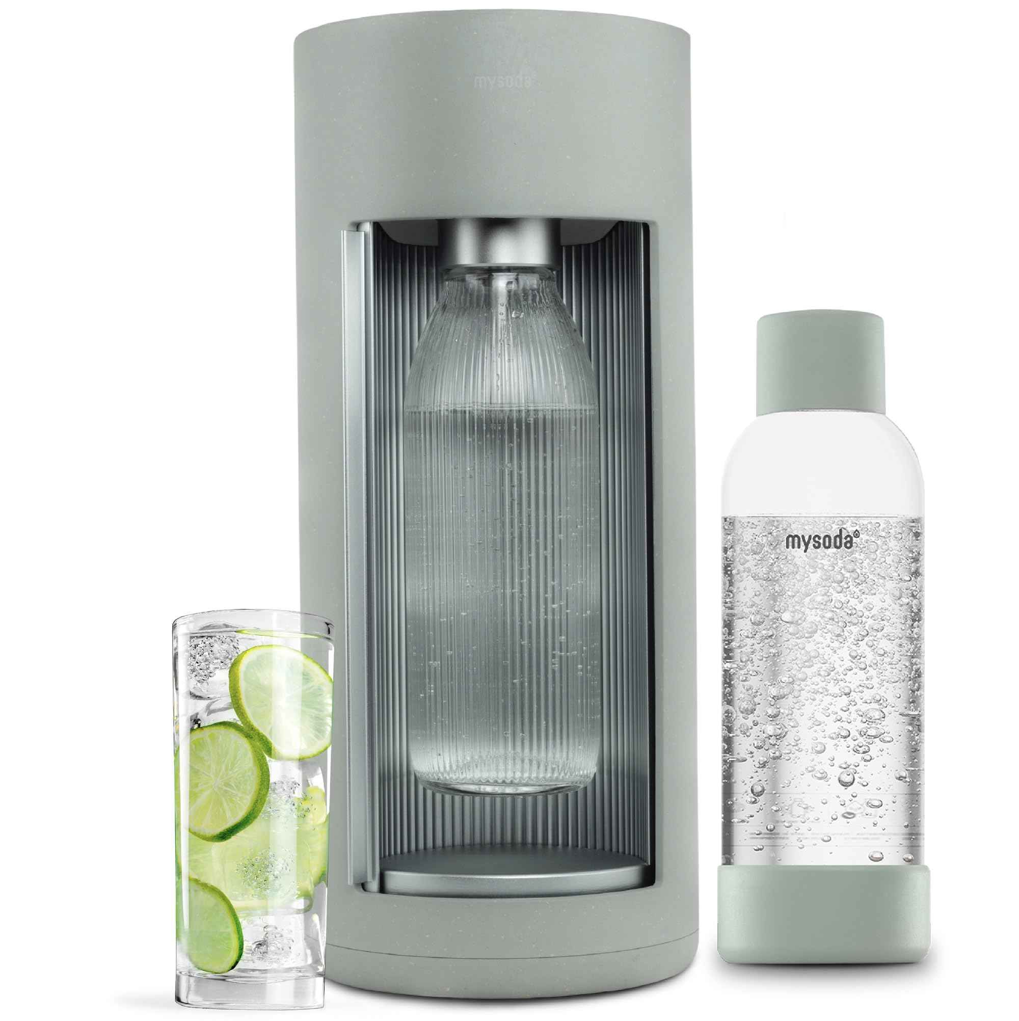 Mysoda Glassy Design Sparkling Water Maker - 1L Glass & Plastic Bottle, Silent Nordic Soda Machine with Sliding Door - Green (No Cylinder Included) | Perfect for Home, Office, Parties & Healthy Hydration