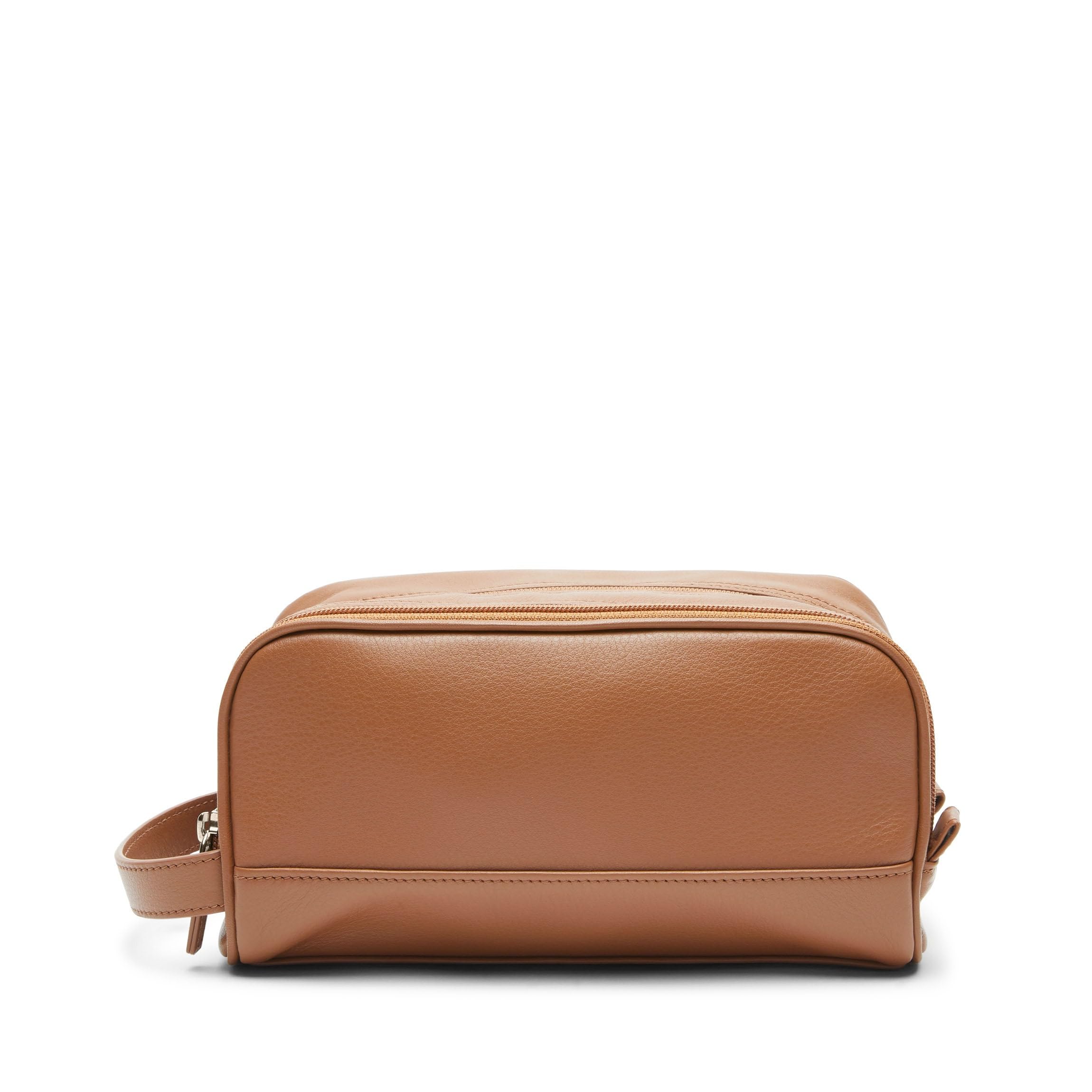 Premium Leather Small Double Zip Toiletry Bag for Travel - Compact Cosmetic Organizer for Men & Women - Perfect for Gym, Vacation & Business Trips