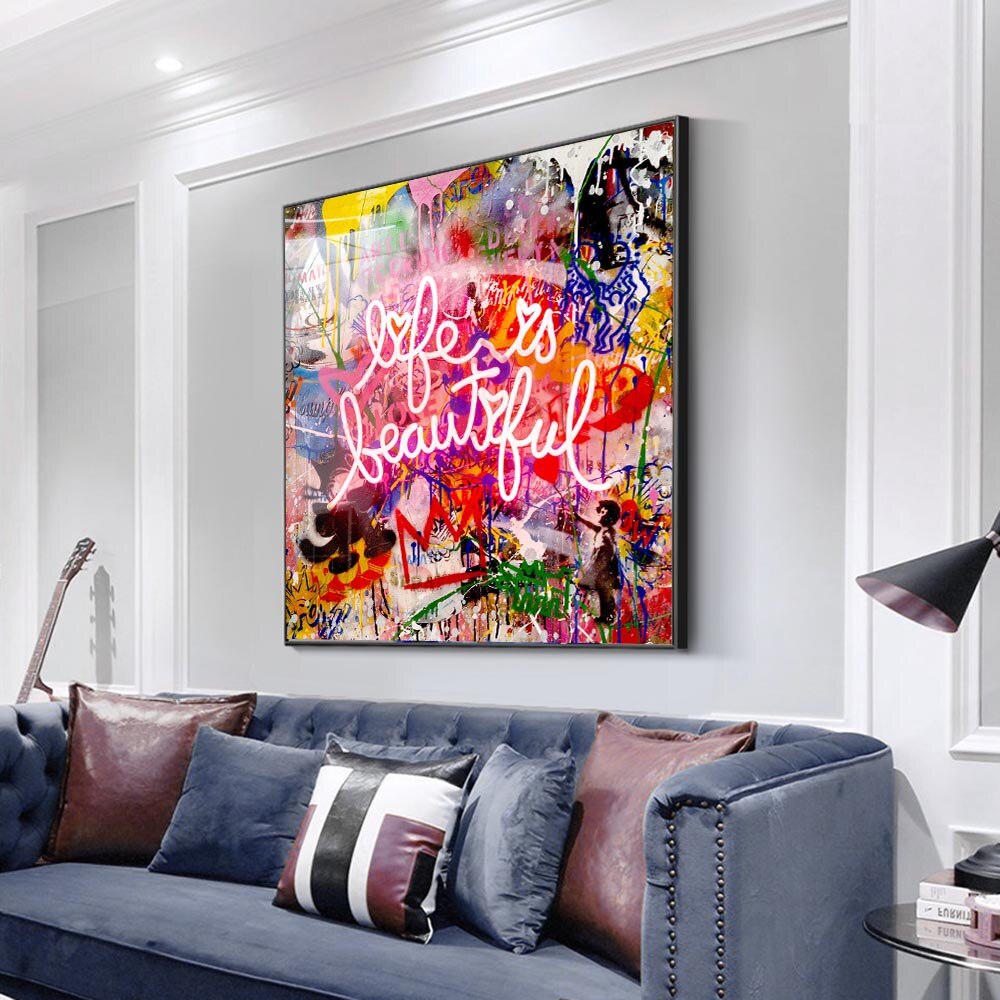 Banksy Life is Beautiful Wall Art - Thought Provoking Street Art Canvas Print for Home & Office Decor | Perfect for Living Rooms, Bedrooms & Urban Style Spaces