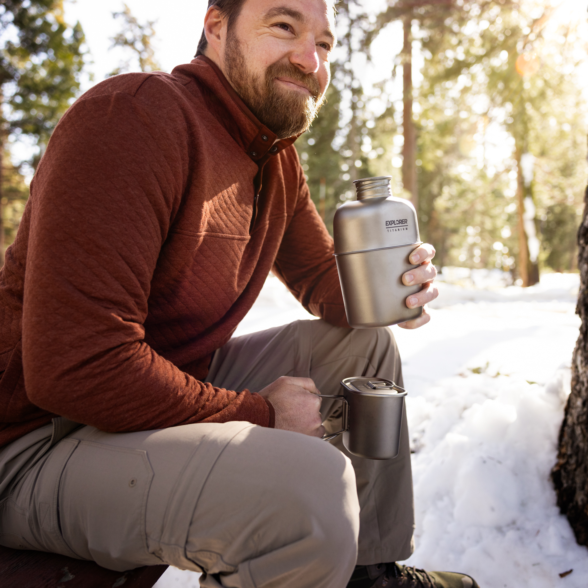 Explorer Bear Titanium Canteen Kit - Lightweight Camping Water Bottle with Carabiner Clip | Perfect for Hiking, Backpacking & Outdoor Adventures