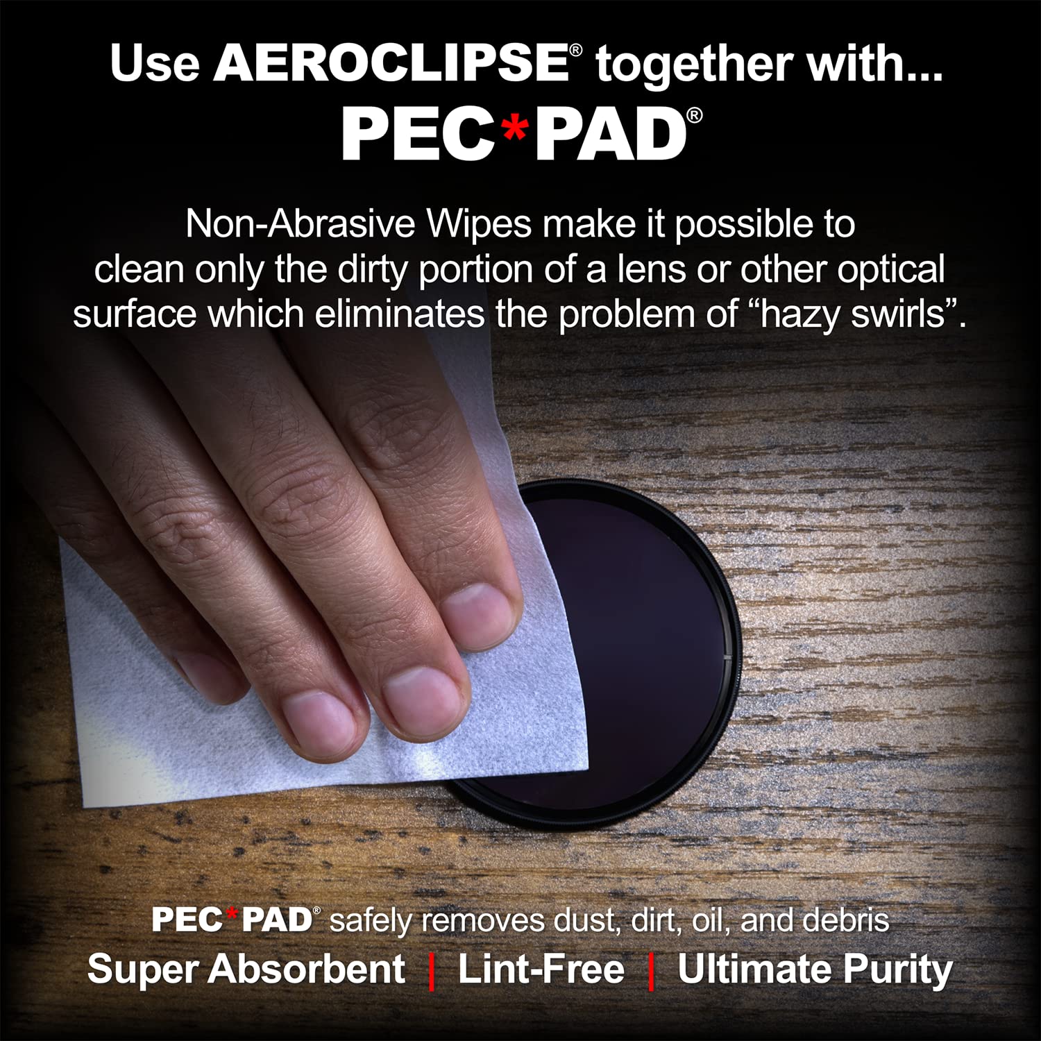 Aeroclipse Optic Cleaning Fluid & PEC-PAD Lint-Free Wipes Kit - Non-Flammable, Non-Abrasive Solution for Sensitive Glass & Lenses - Includes 15ml Dropper Bottle (0.5oz) - Perfect for Camera Lenses, Microscopes, Telescopes & Eyeglasses