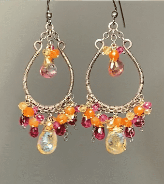 Multi-Color Gemstone Hoop Earrings - Mystic Citrine & Hot Pink Quartz in Oxidized Silver | Boho Chic Jewelry for Women, Perfect for Parties, Weddings & Everyday Wear