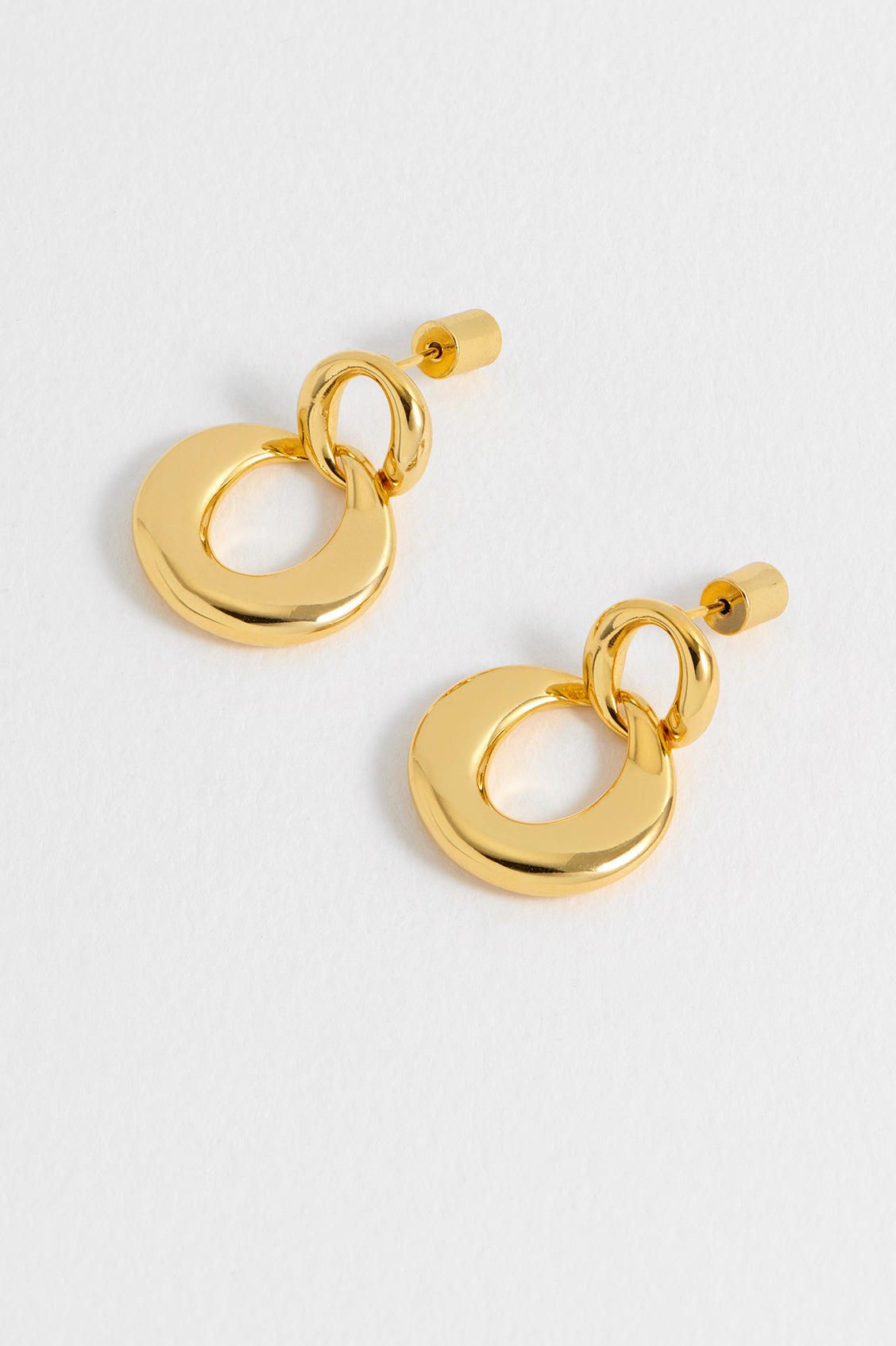 Double Round Link Earrings for Women - 14K Gold Plated Hoop Earrings, Minimalist Dainty Jewelry for Everyday Wear, Gift for Her - Perfect for Office, Date Night & Special Occasions