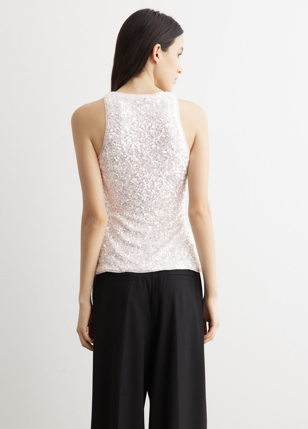 3D Sequins Women's Tops Mauve Chalk - Glamorous Party Blouse for Night Out, Club Wear, and Special Occasions