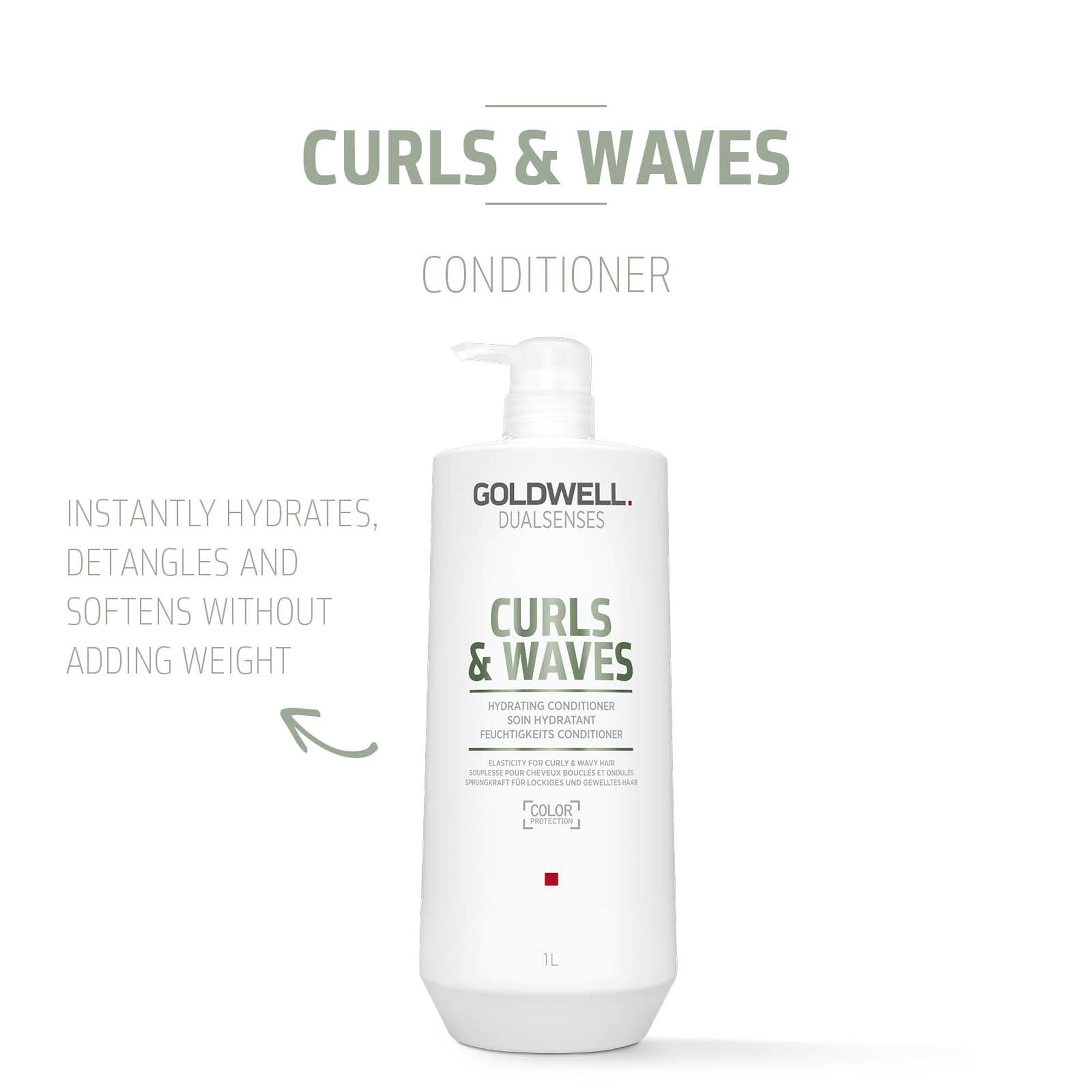 Goldwell DualSenses Curls & Waves Hydrating Conditioner for Curly & Wavy Hair - 33.8oz (1 Liter) - Moisturizing & Frizz Control - Salon Quality Hair Care for Defined Curls & Soft Waves | Perfect for Daily Use & Styling