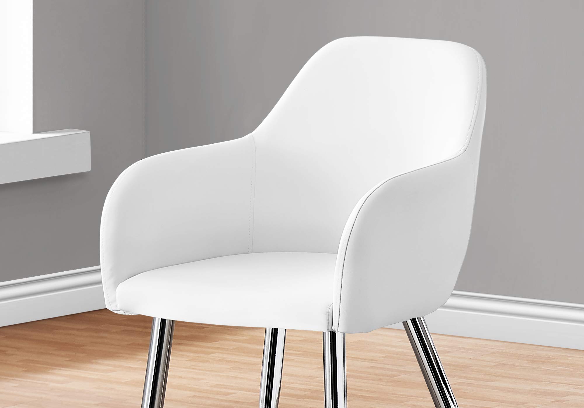 Monarch Specialties I 1190 Modern Dining Chairs - Set of 2 Upholstered PU Leather Side Chairs with Metal Frame in White & Chrome | Perfect for Kitchen, Dining Room & Contemporary Home Decor