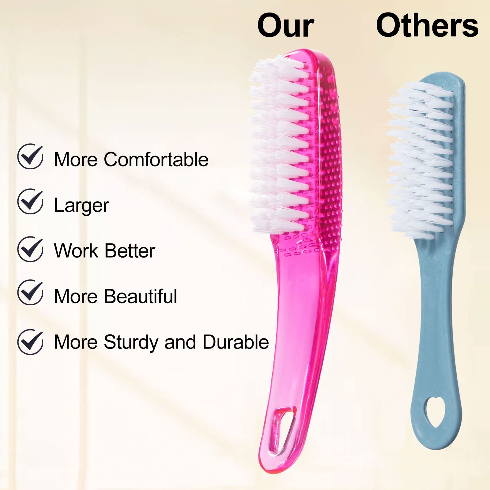 2 Pack Long Handle Nail Cleaning Brushes - Non-Slip Grip for Fingernails & Toes, Pedicure Scrubber for Men & Women (Hot Pink) - Perfect for Home Manicure, Salon Care & Travel Hygiene Essentials