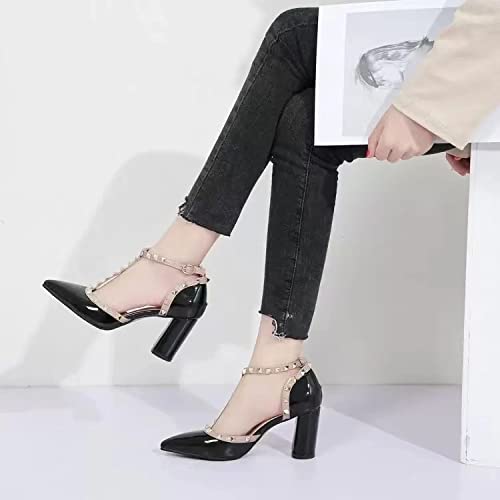 Stylish Women's Studded Rivet High Heel T-Strap Pointed Toe Pumps - Perfect for Evening Parties, Date Nights & Formal Events