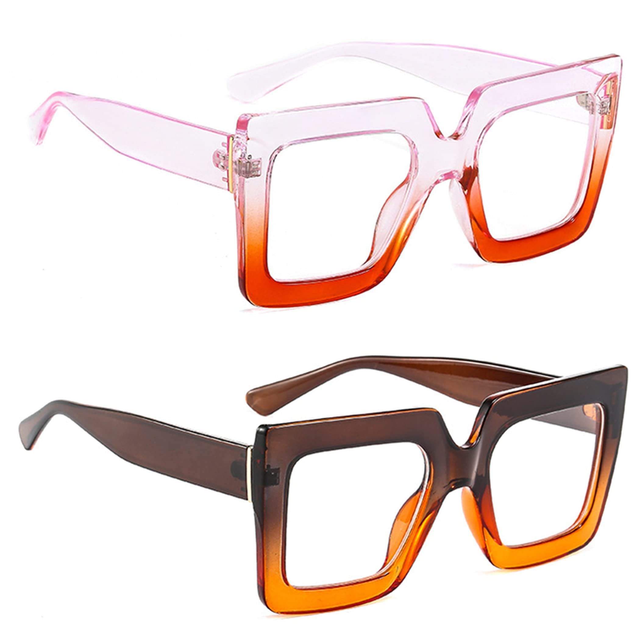 Bullabulling Oversized Square Blue Light Blocking Reading Glasses - Anti-Eye Strain Gradient Cat Eye Fashion Frames for Women & Men - Perfect for Computer Work, Reading, and Stylish Everyday Wear