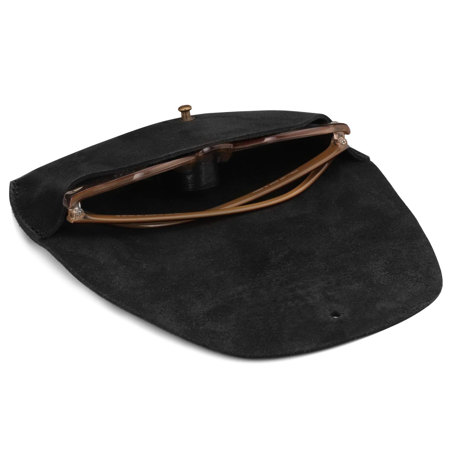 Premium Genuine Leather Eyeglasses & Sunglasses Case with Button Closure - Stylish Durable Protective Storage for Glasses - Perfect for Travel, Office & Daily Use