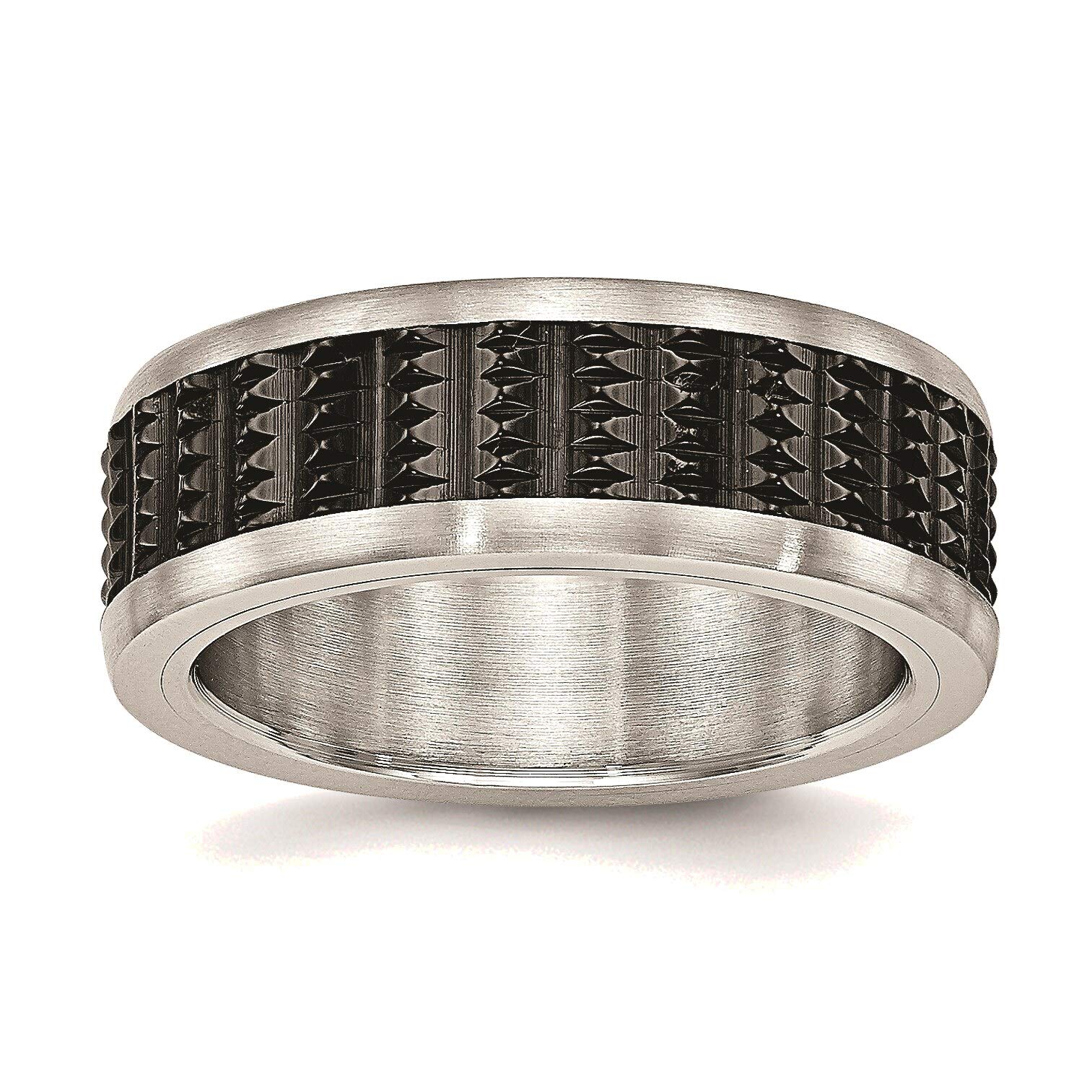 Bonyak Stainless Steel Textured Ring for Men & Women - Brushed/Polished Black IP Finish - Size 10.5 - Durable Fashion Jewelry for Everyday Wear, Gifts & Special Occasions