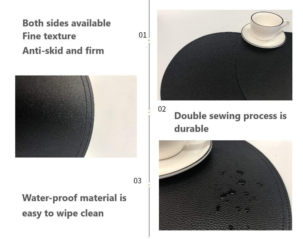 8-Pack Faux Leather Round Placemats and Coasters Set - Waterproof, Stain-Resistant Dining Table Mats for Kitchen, Coffee Table, and Home Decor - Perfect for Everyday Meals, Dinner Parties, and Holiday Gatherings