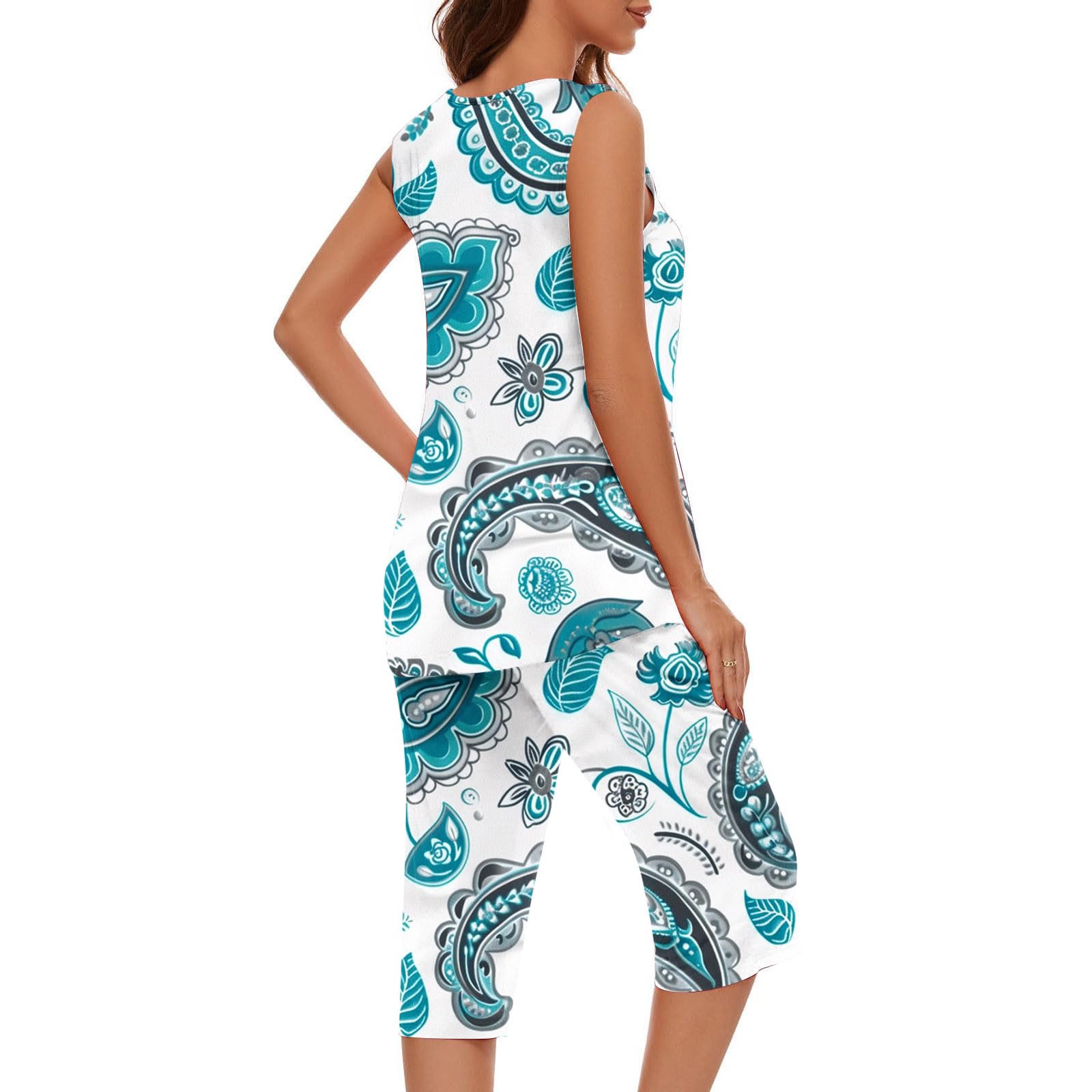 Women's 2-Piece Capri Pajama Set - Sleeveless Sleepwear Top & Capri Pants with Pockets - Soft Lounge Pajamas for Women - Perfect for Sleeping, Lounging & Travel