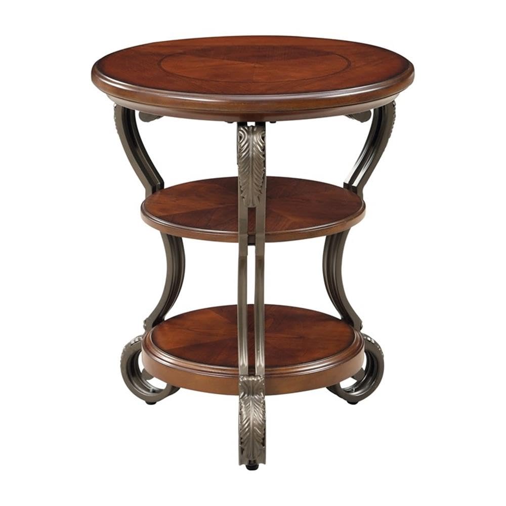 Home Square Azea Traditional Wood 2-Shelf Side Table - Set of 2 Brown Cherry End Tables for Living Room, Bedroom & Office Decor
